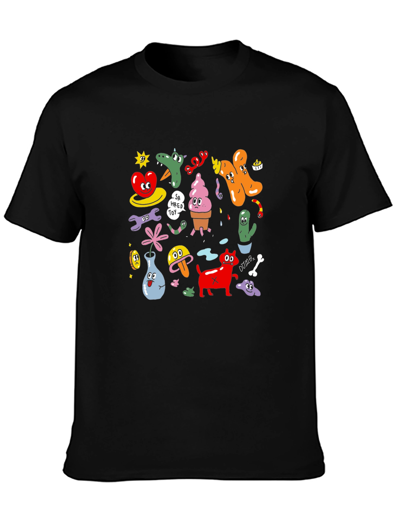 Cartoon Graphic Print Black T-Shirt