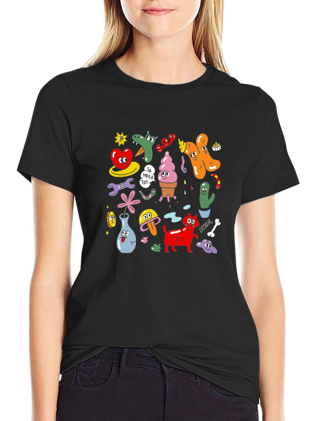 Cartoon Graphic Print Black T-Shirt