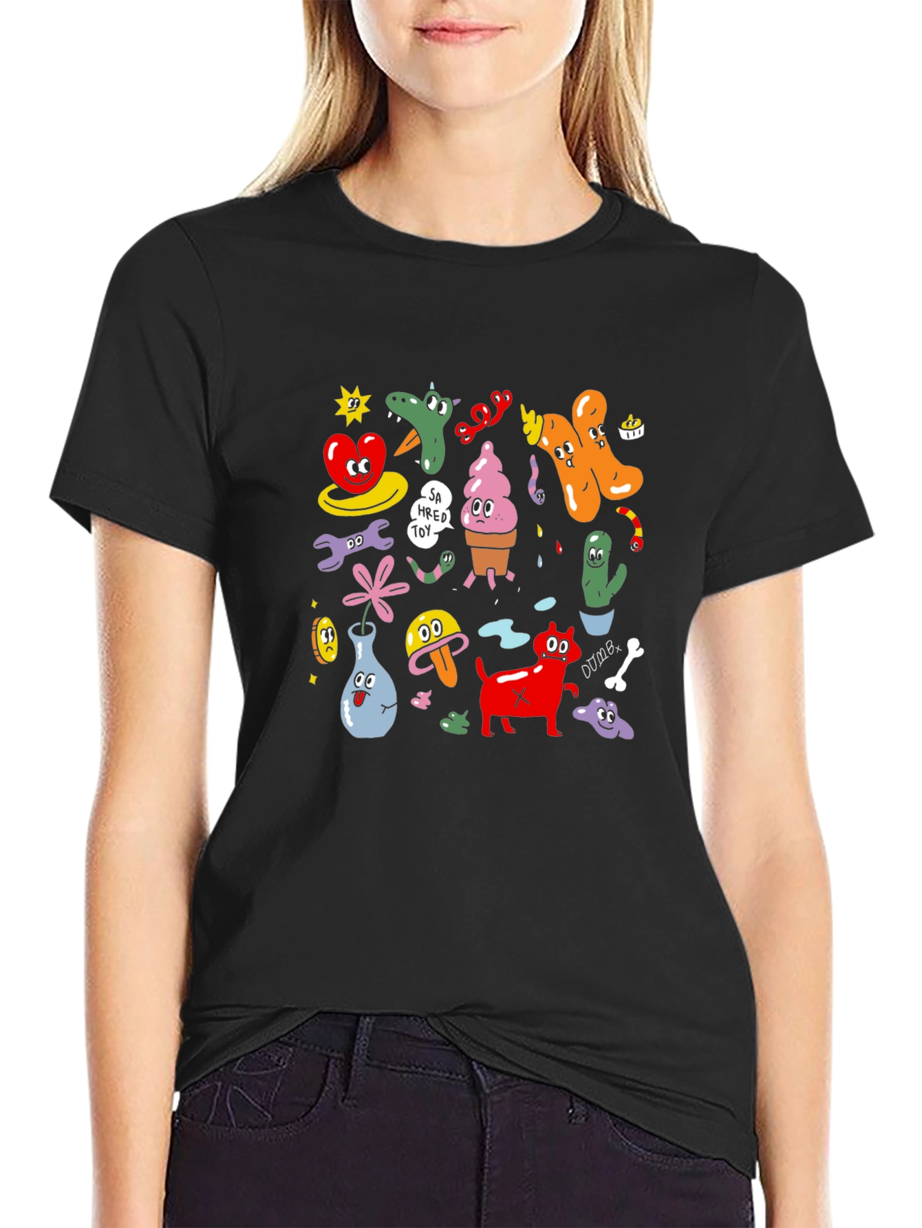 Cartoon Graphic Print Black T-Shirt