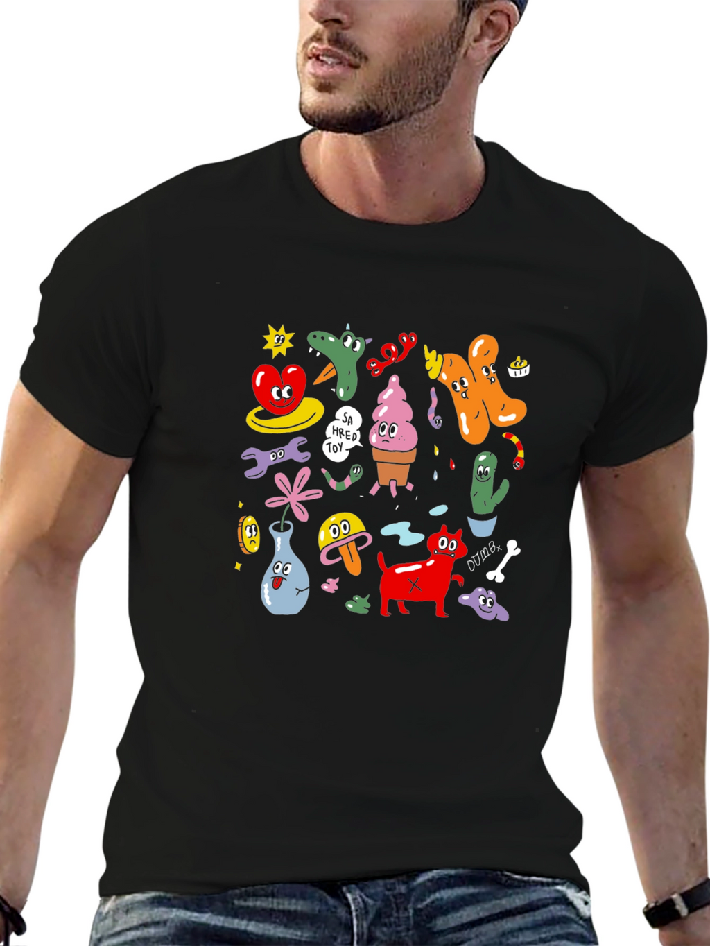 Cartoon Graphic Print Black T-Shirt