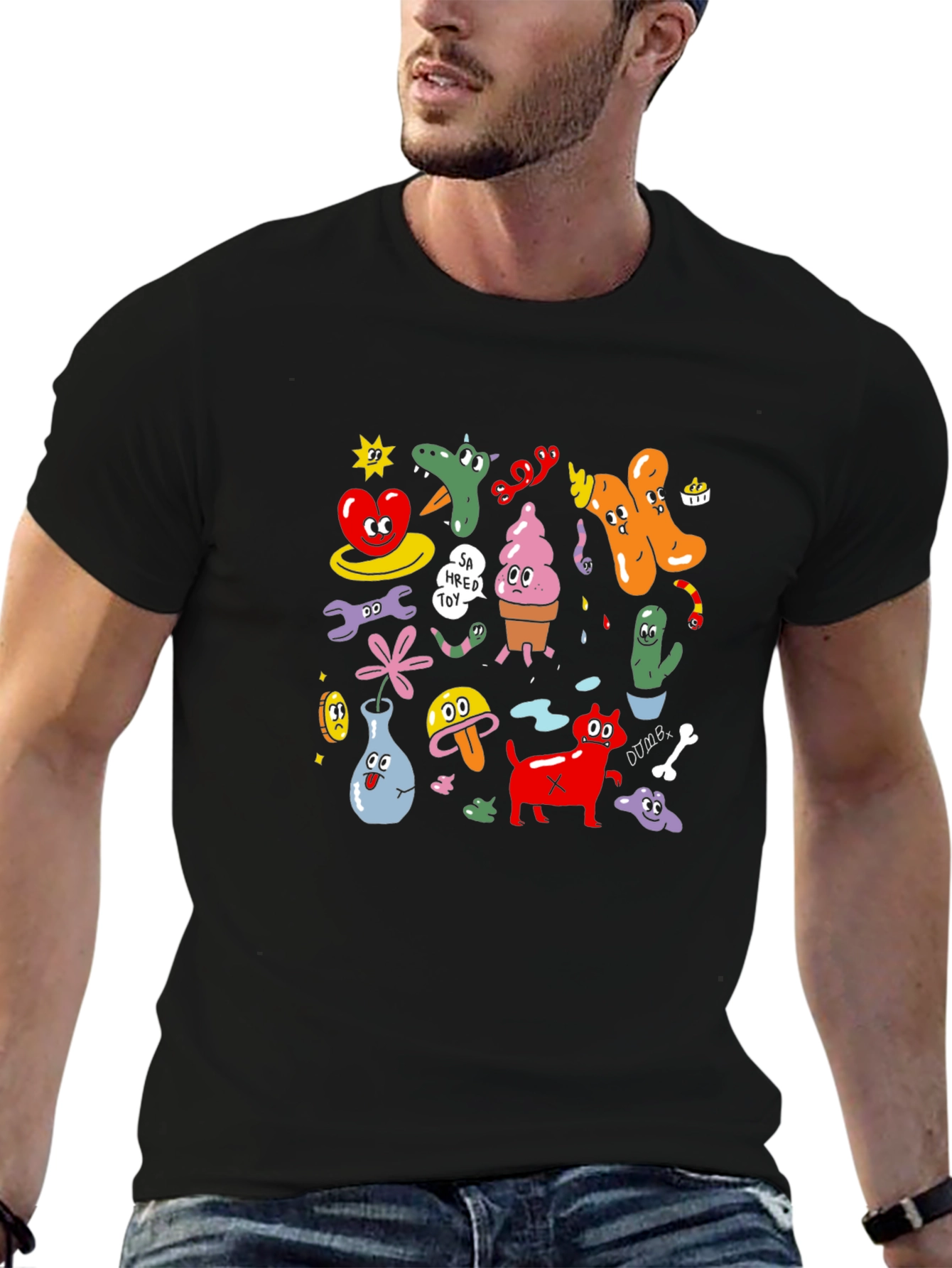 Cartoon Graphic Print Black T-Shirt