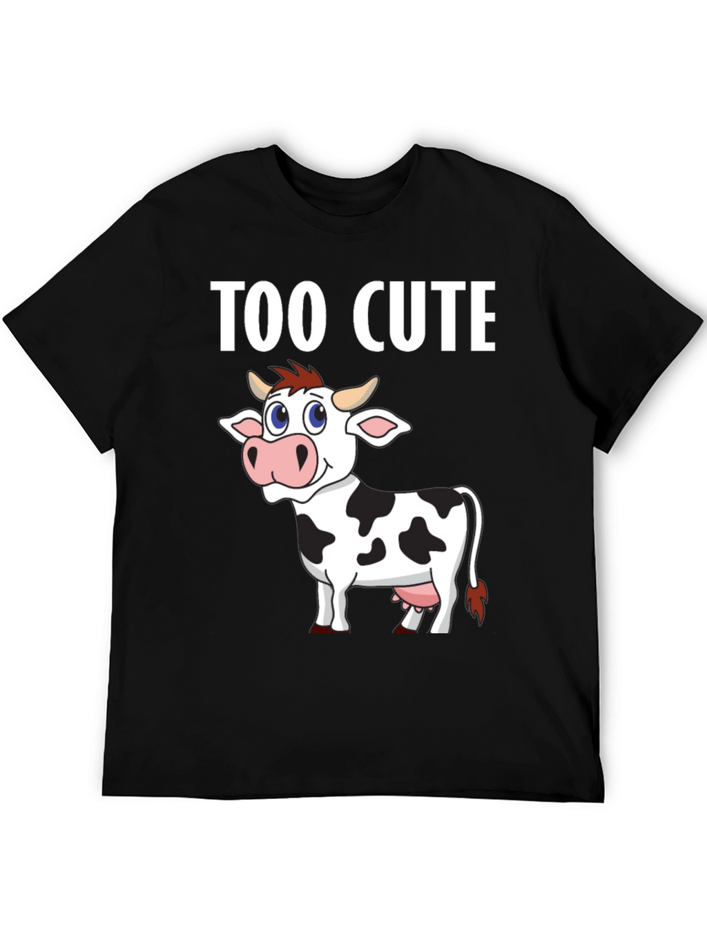 Too Cute Cow Graphic Tee - Black Cotton T-Shirt
