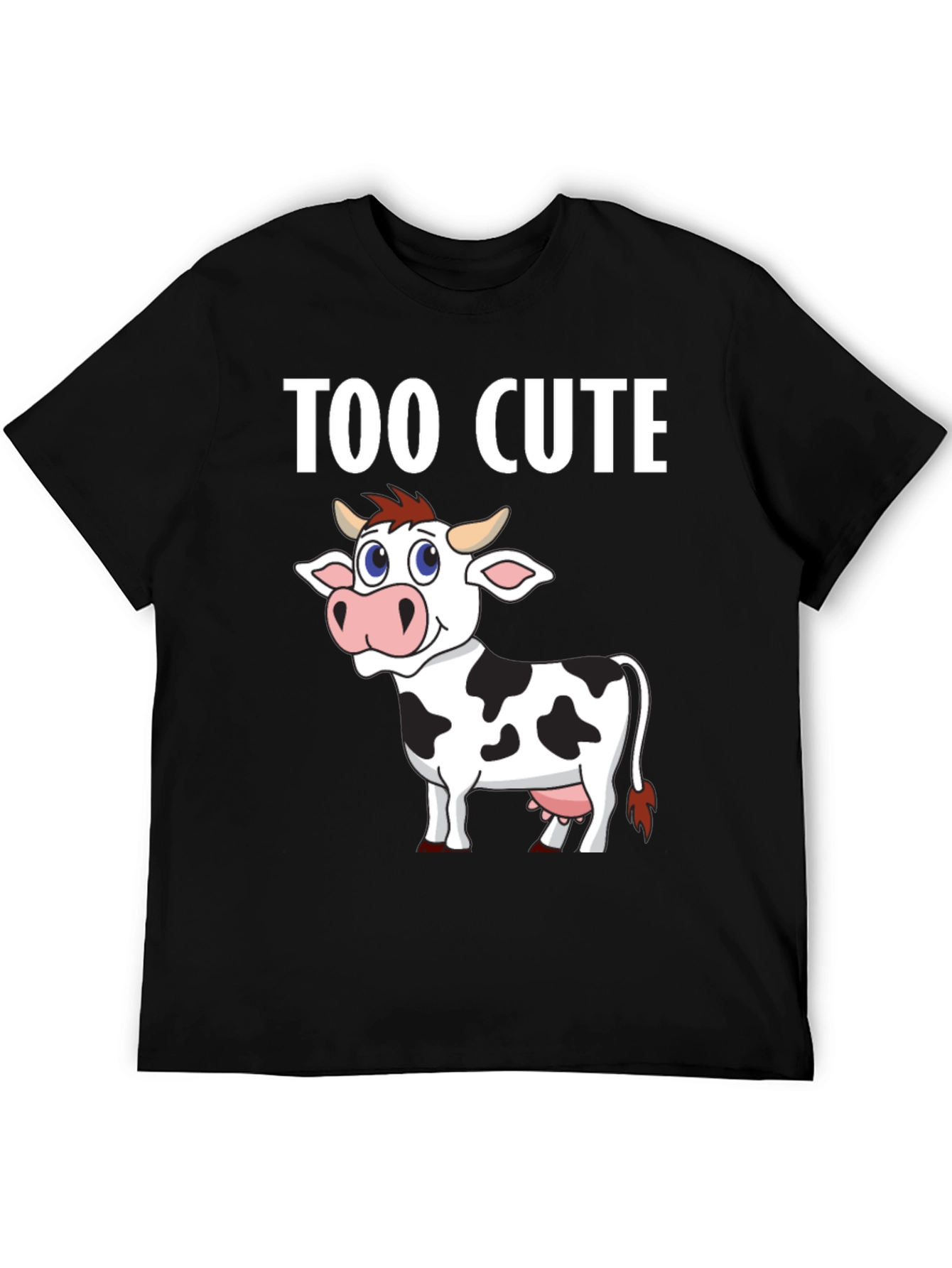 Too Cute Cow Graphic Tee - Black Cotton T-Shirt