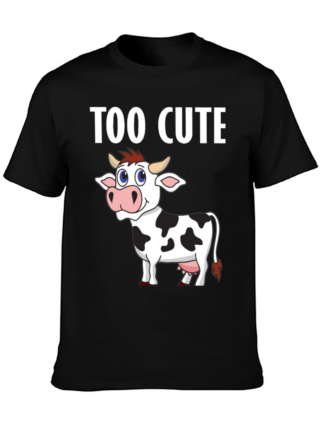 Too Cute Cow Graphic Tee - Black Cotton T-Shirt