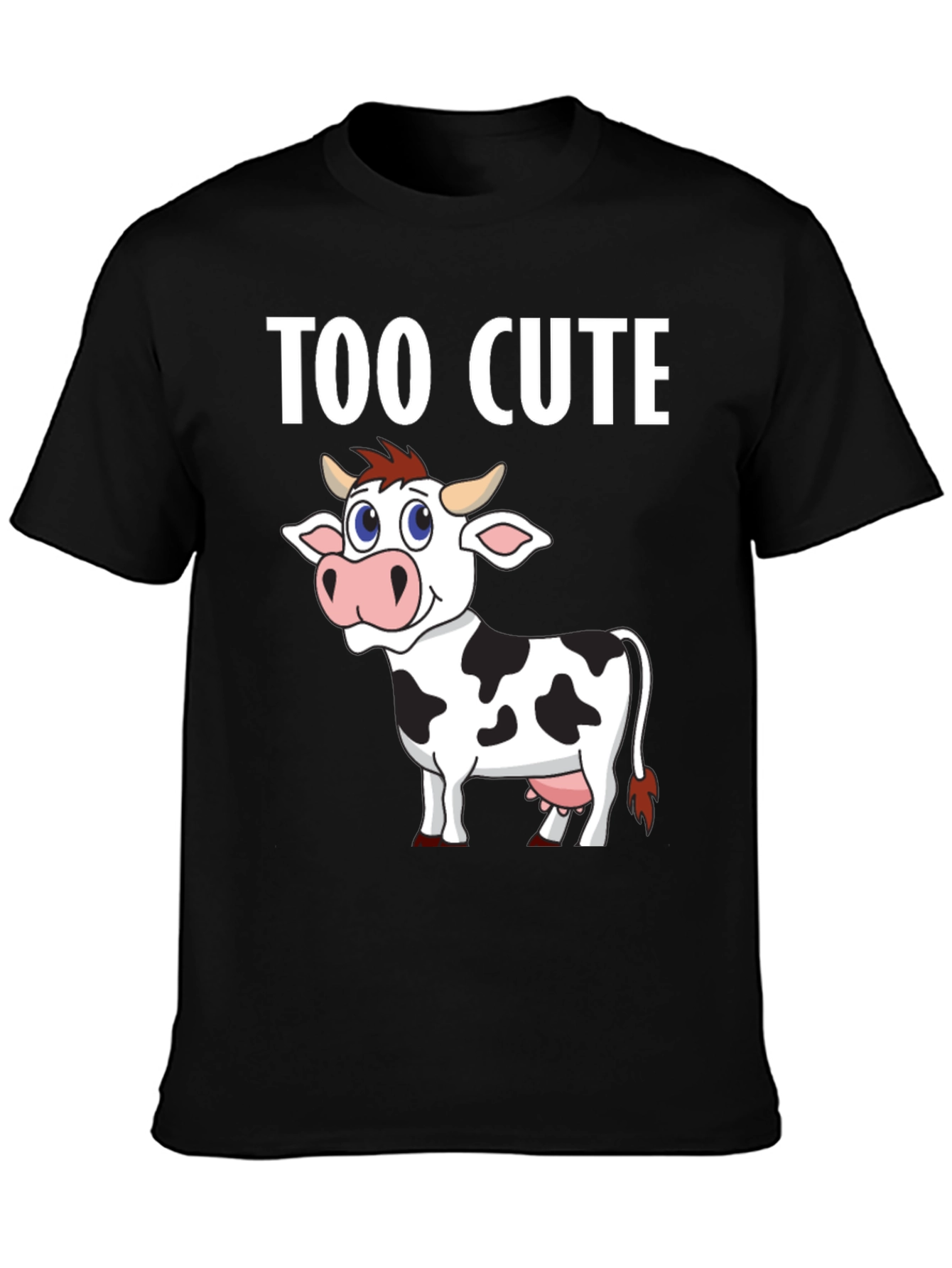Too Cute Cow Graphic Tee - Black Cotton T-Shirt