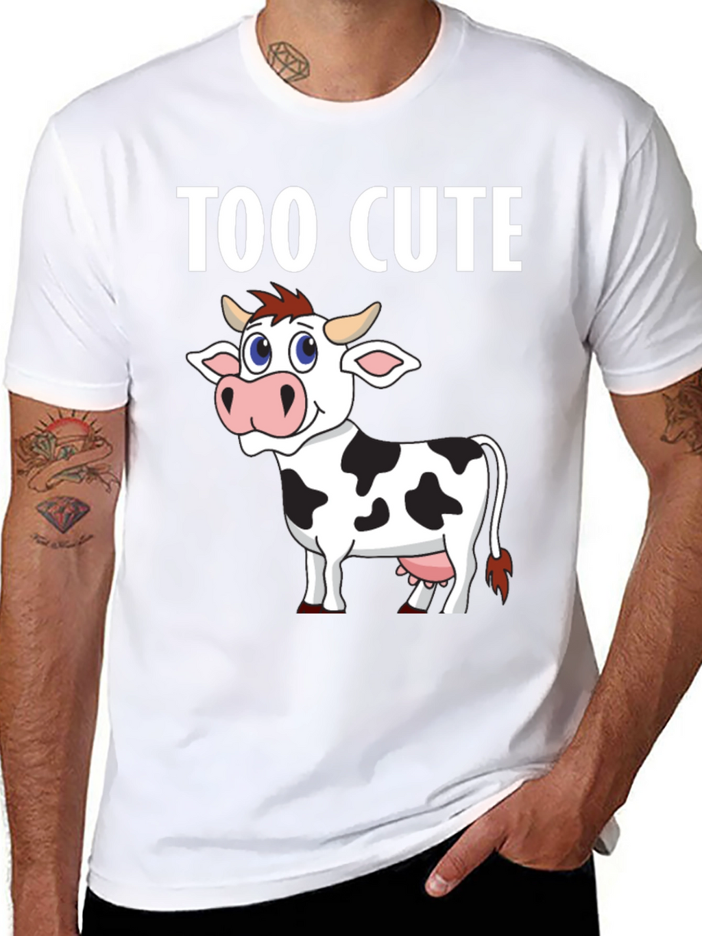 Too Cute Cow Graphic Tee - Black Cotton T-Shirt