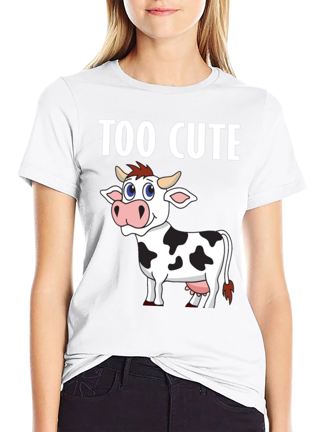 Too Cute Cow Graphic Tee - Black Cotton T-Shirt