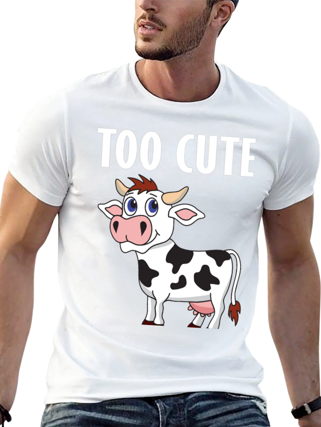 Too Cute Cow Graphic Tee - Black Cotton T-Shirt