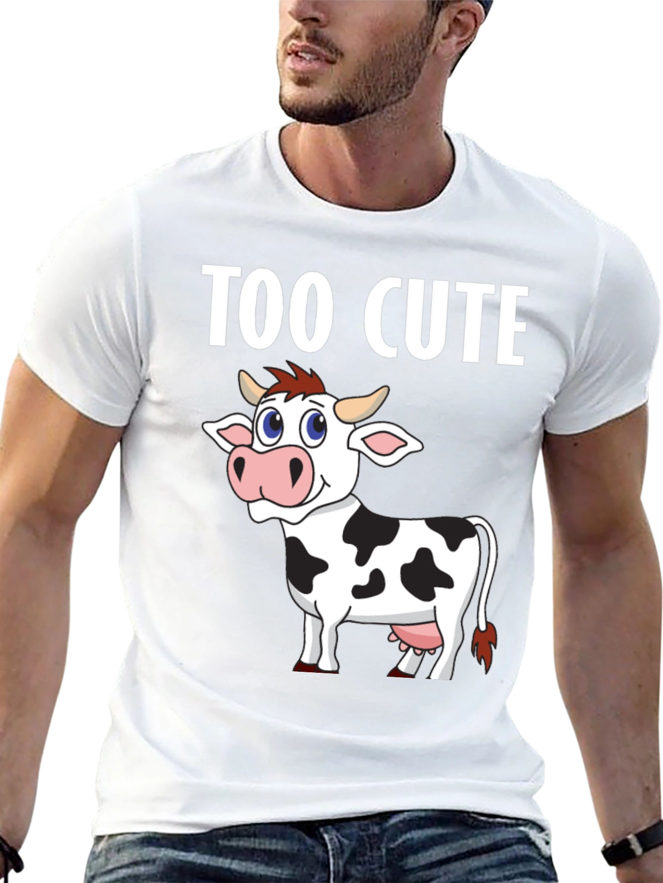 Too Cute Cow Graphic Tee - Black Cotton T-Shirt
