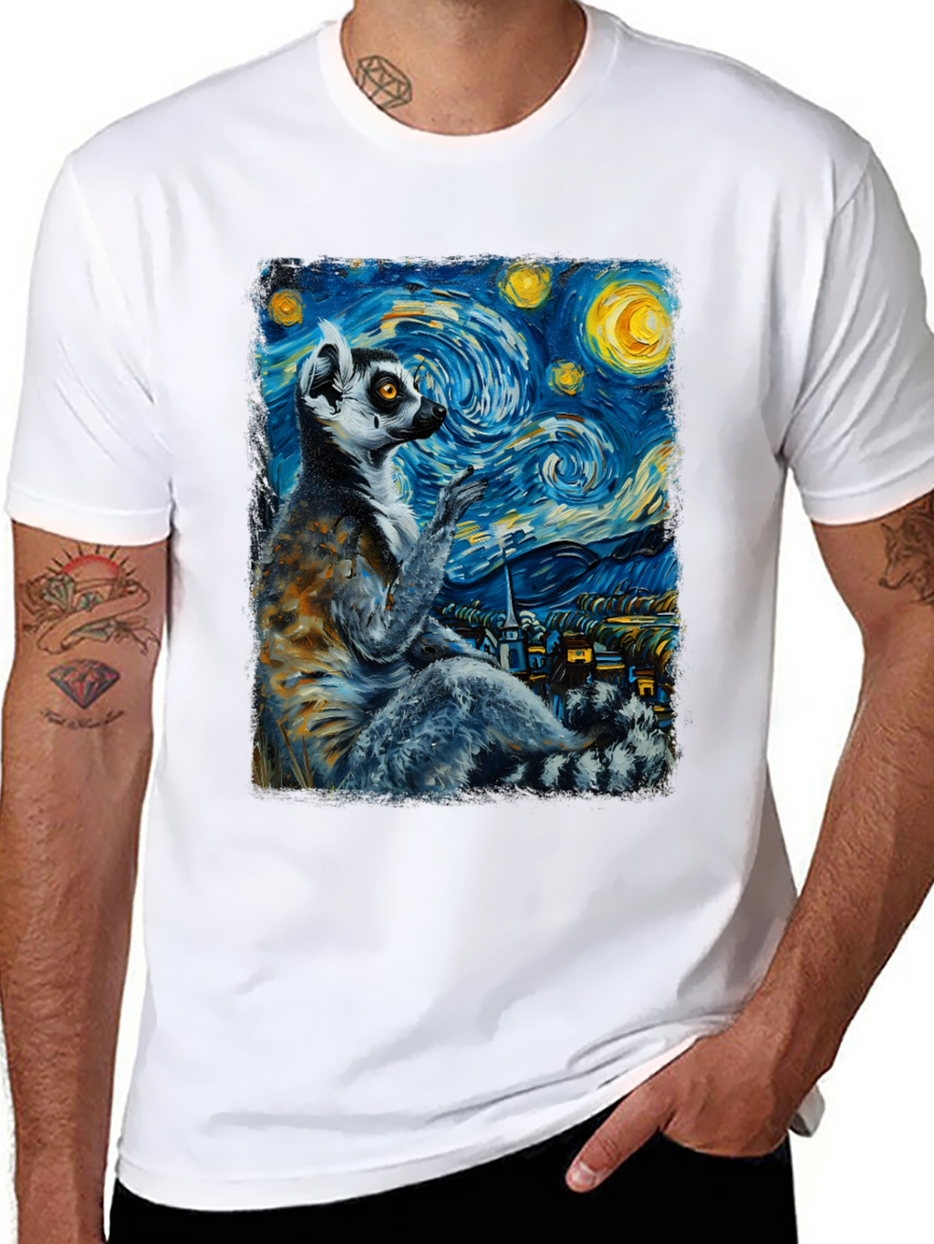 Lemur Starry Night T-Shirt - Unique Art Tee