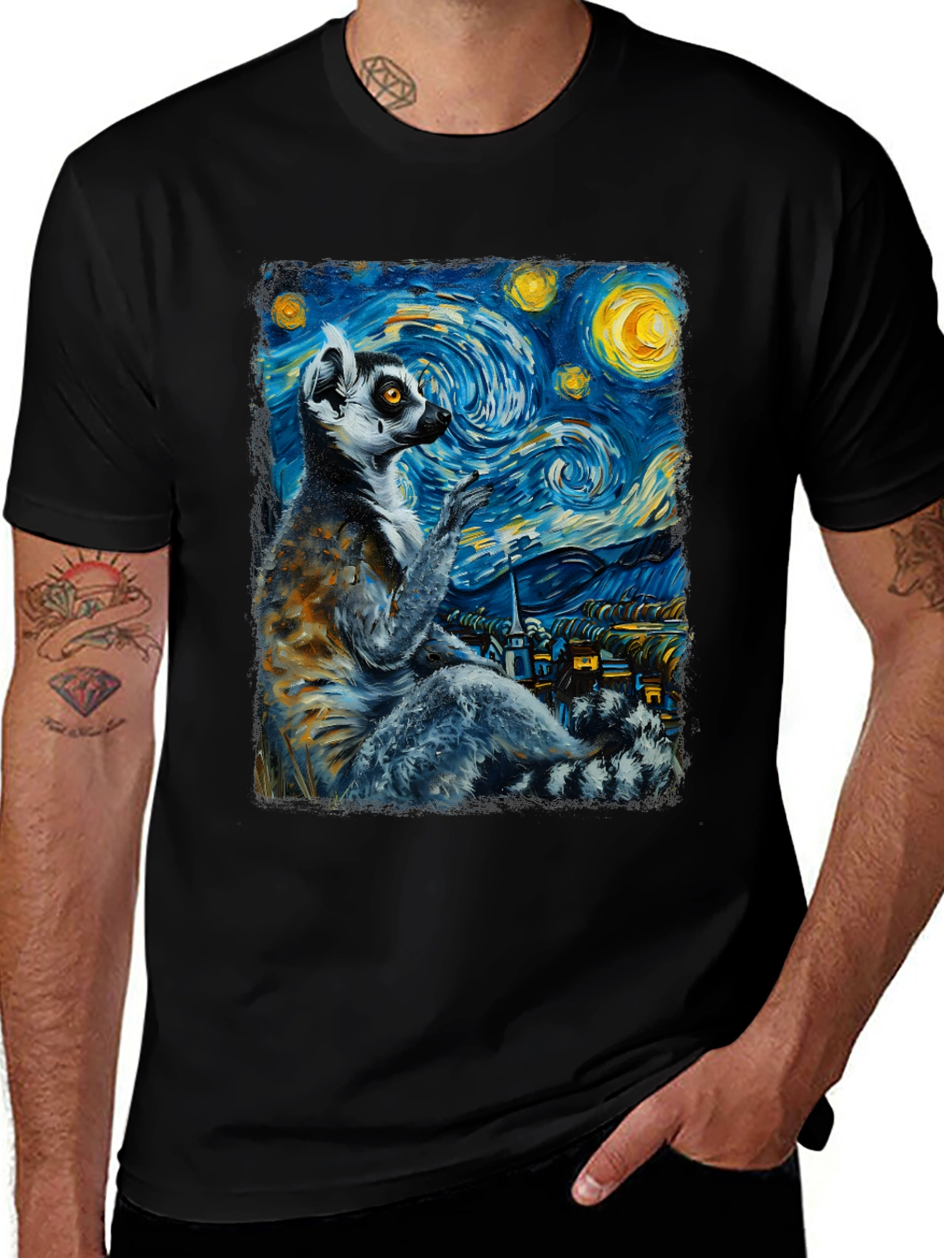 Lemur Starry Night T-Shirt - Unique Art Tee