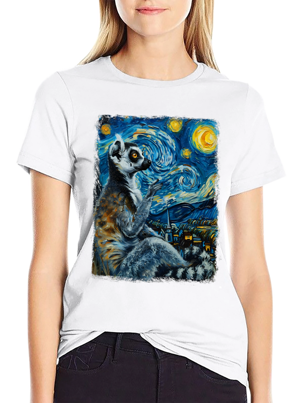 Lemur Starry Night T-Shirt - Unique Art Tee