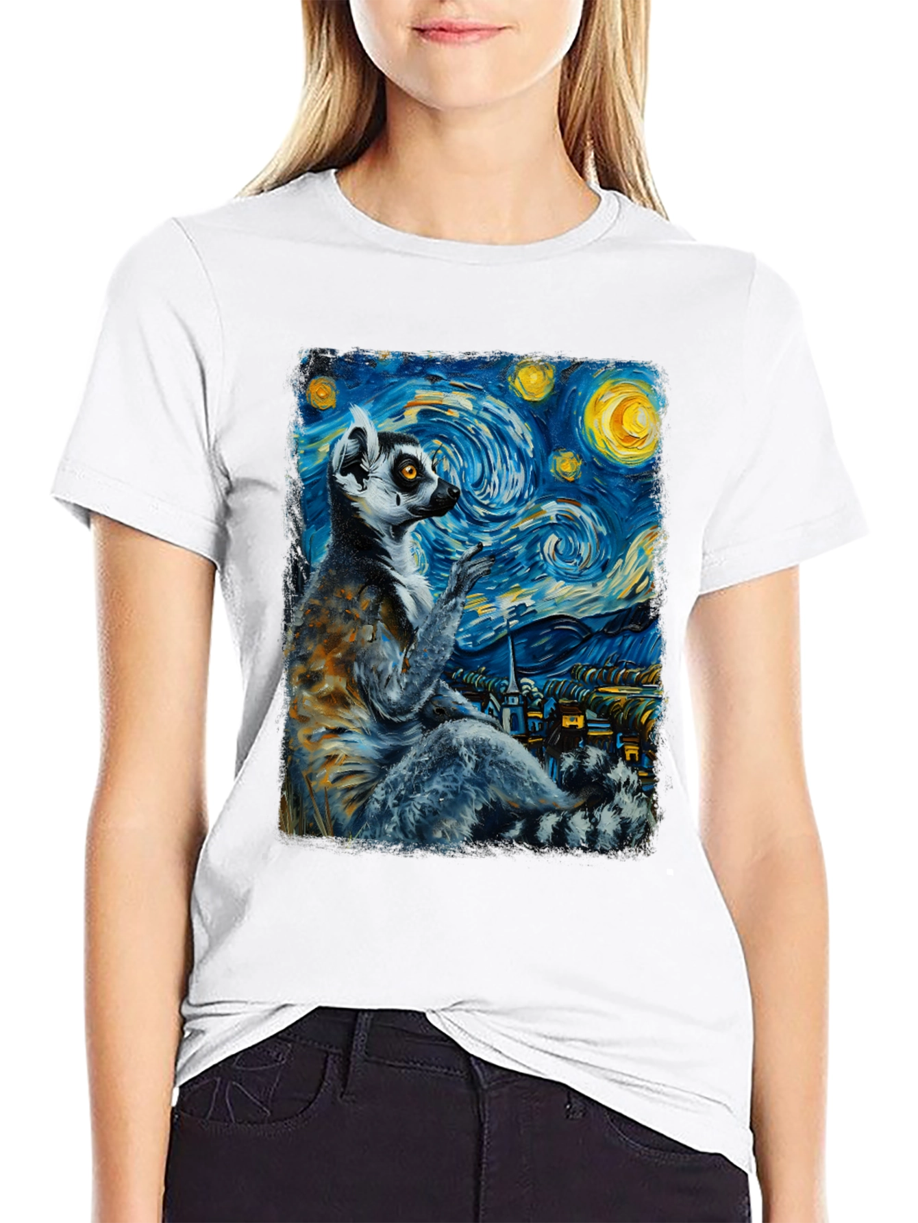 Lemur Starry Night T-Shirt - Unique Art Tee