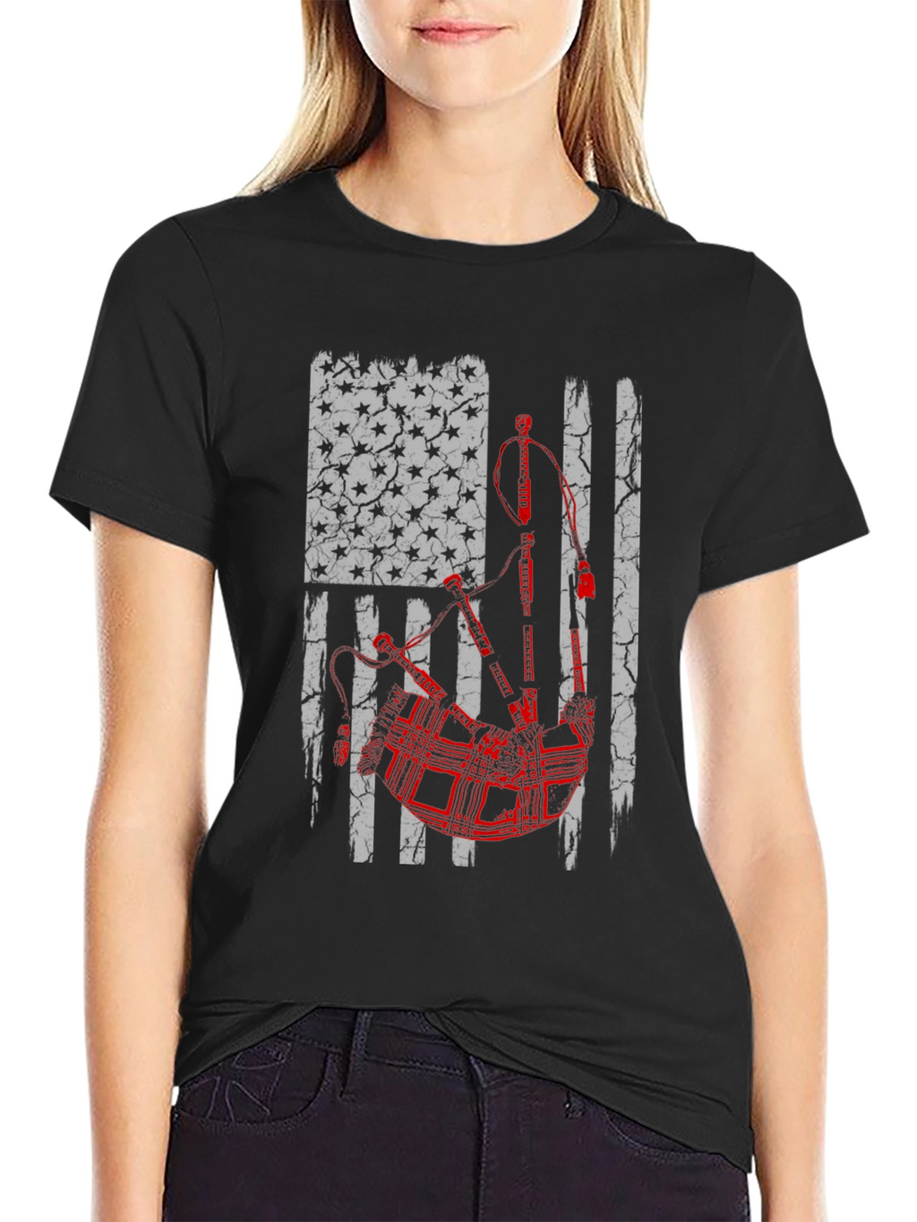 Bagpipes American Flag Graphic Tee