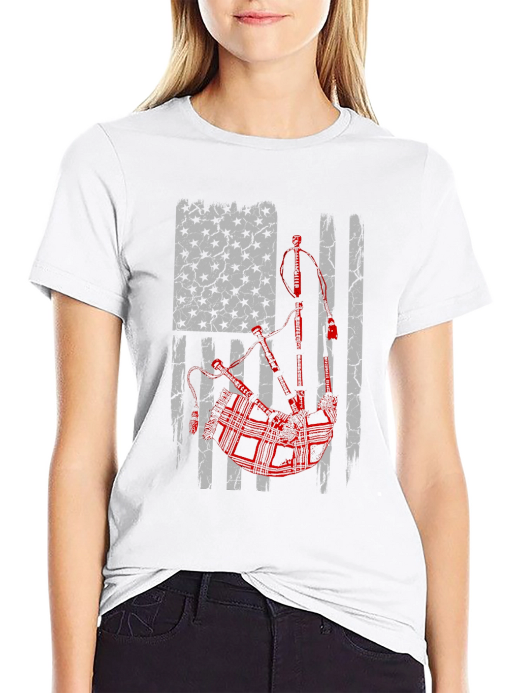 Bagpipes American Flag Graphic Tee