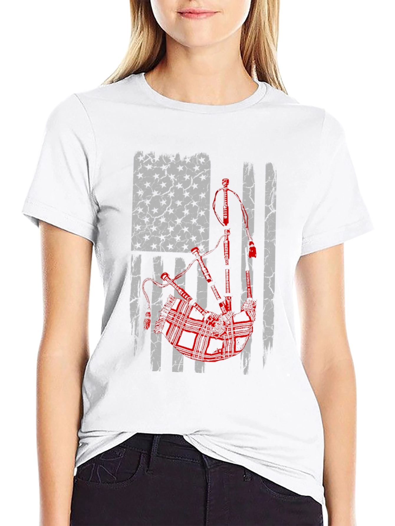 Bagpipes American Flag Graphic Tee
