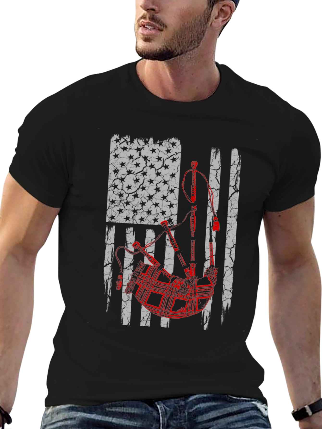Bagpipes American Flag Graphic Tee