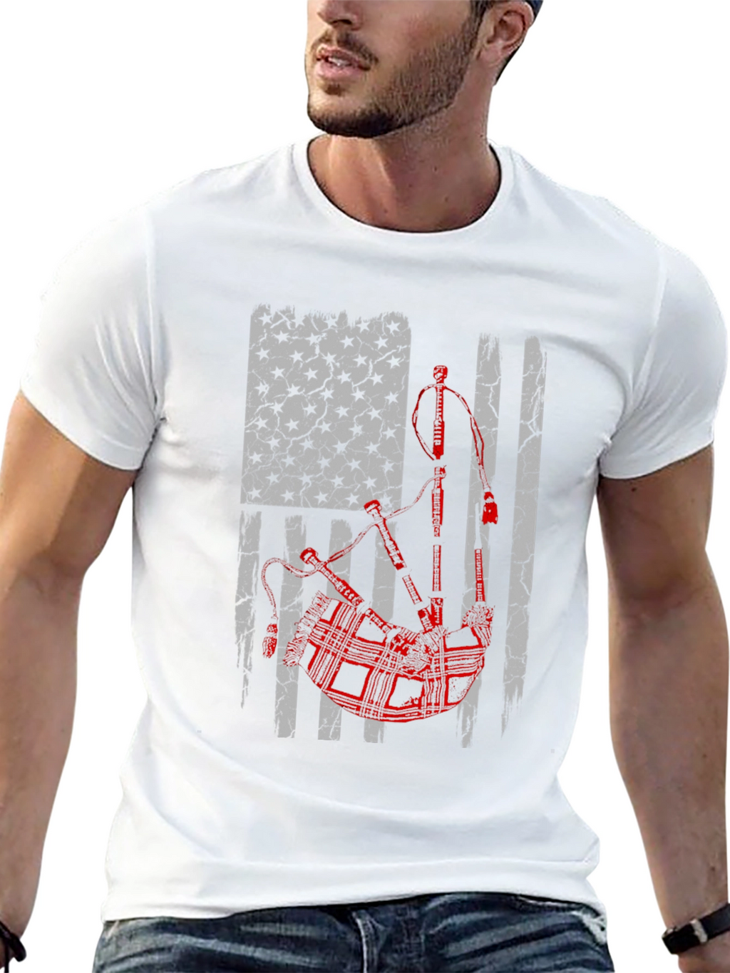 Bagpipes American Flag Graphic Tee