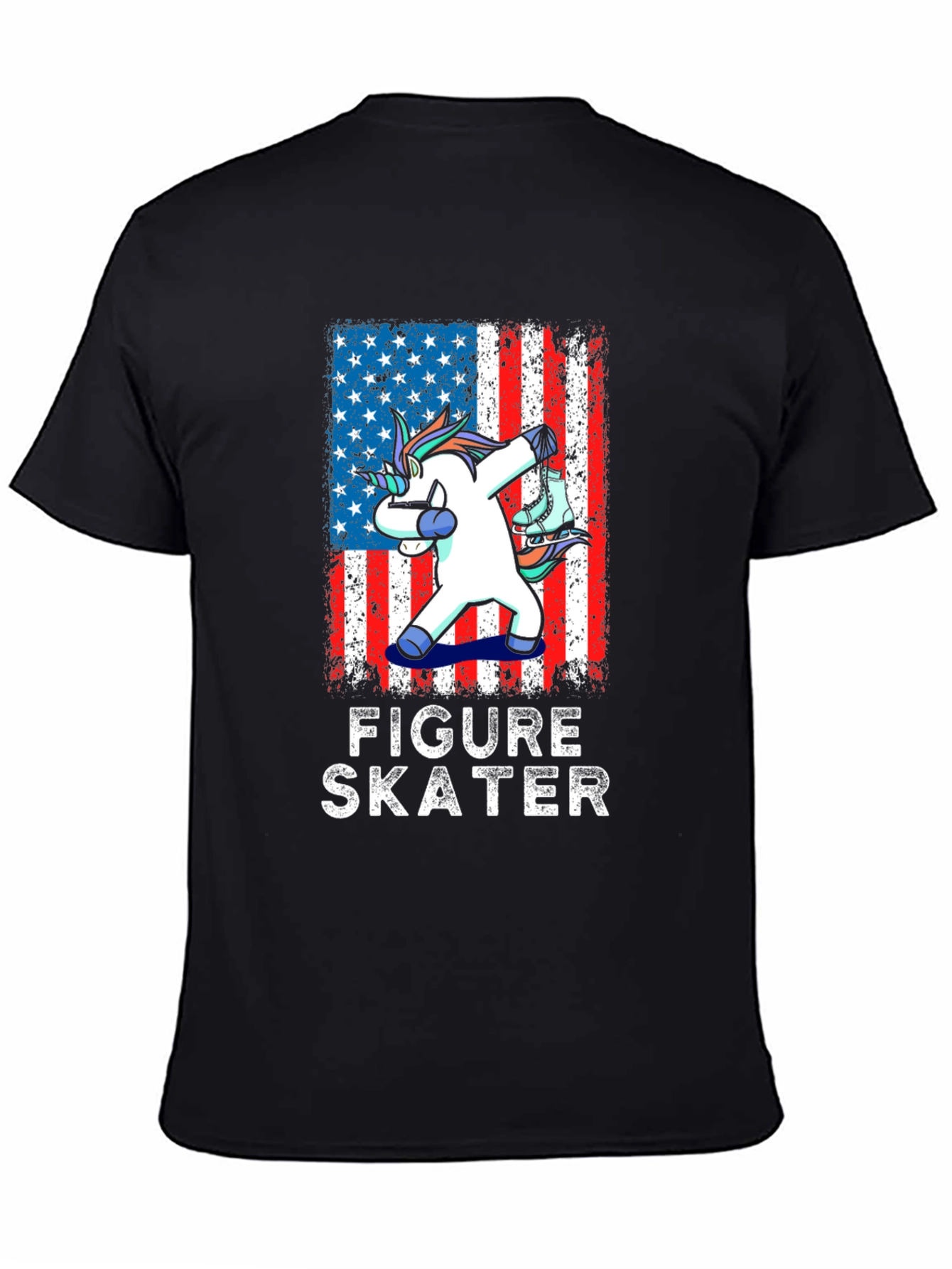Figure Skater Unicorn USA Flag Graphic Tee