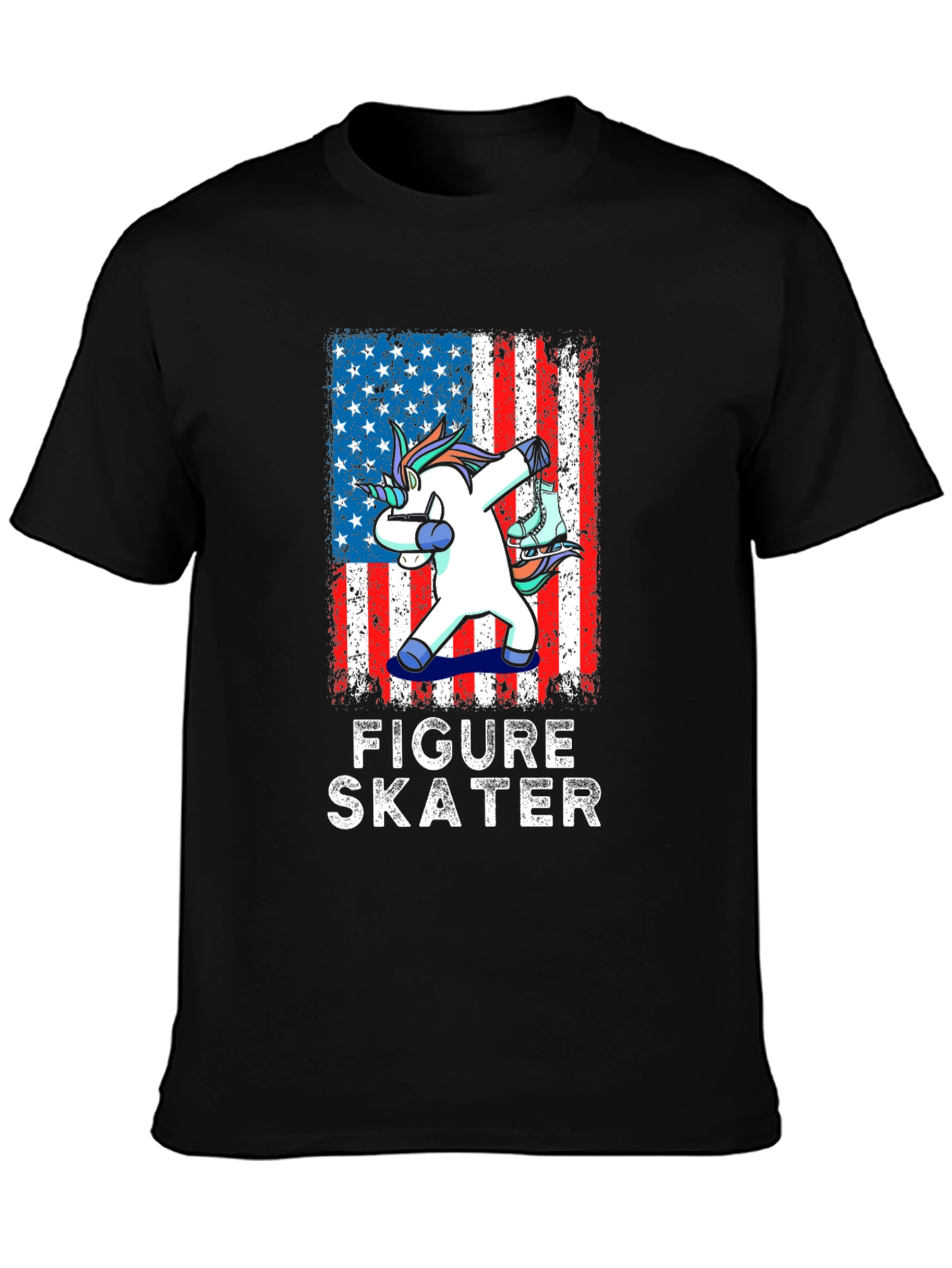 Figure Skater Unicorn USA Flag Graphic Tee
