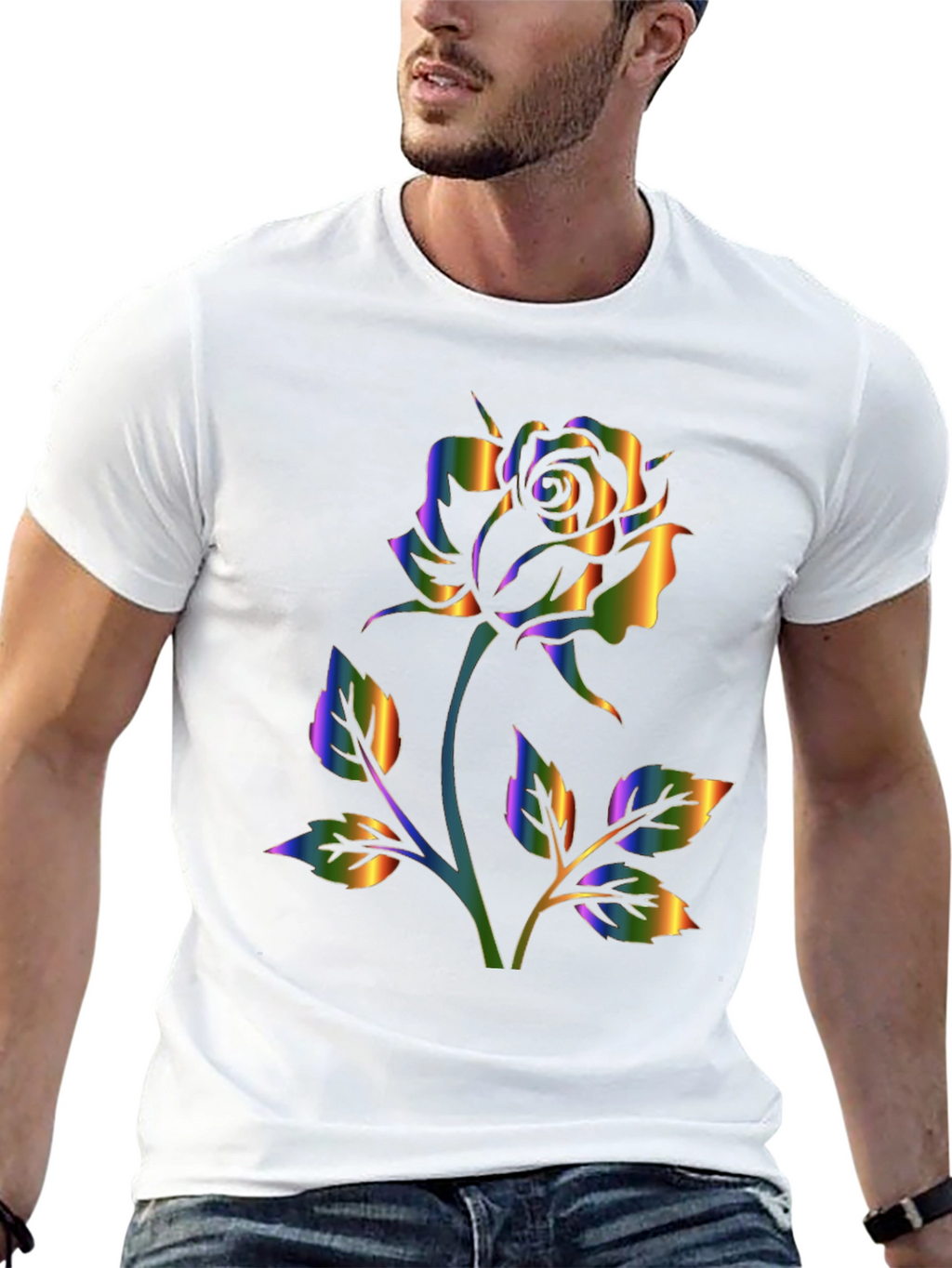 Rainbow Rose Graphic Black T-Shirt
