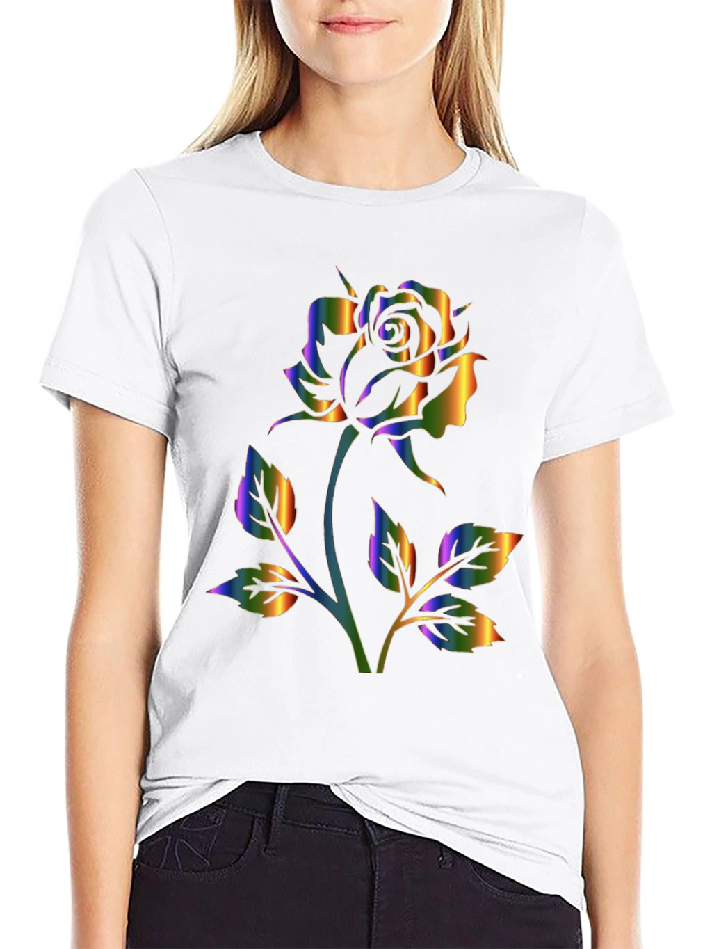 Rainbow Rose Graphic Black T-Shirt