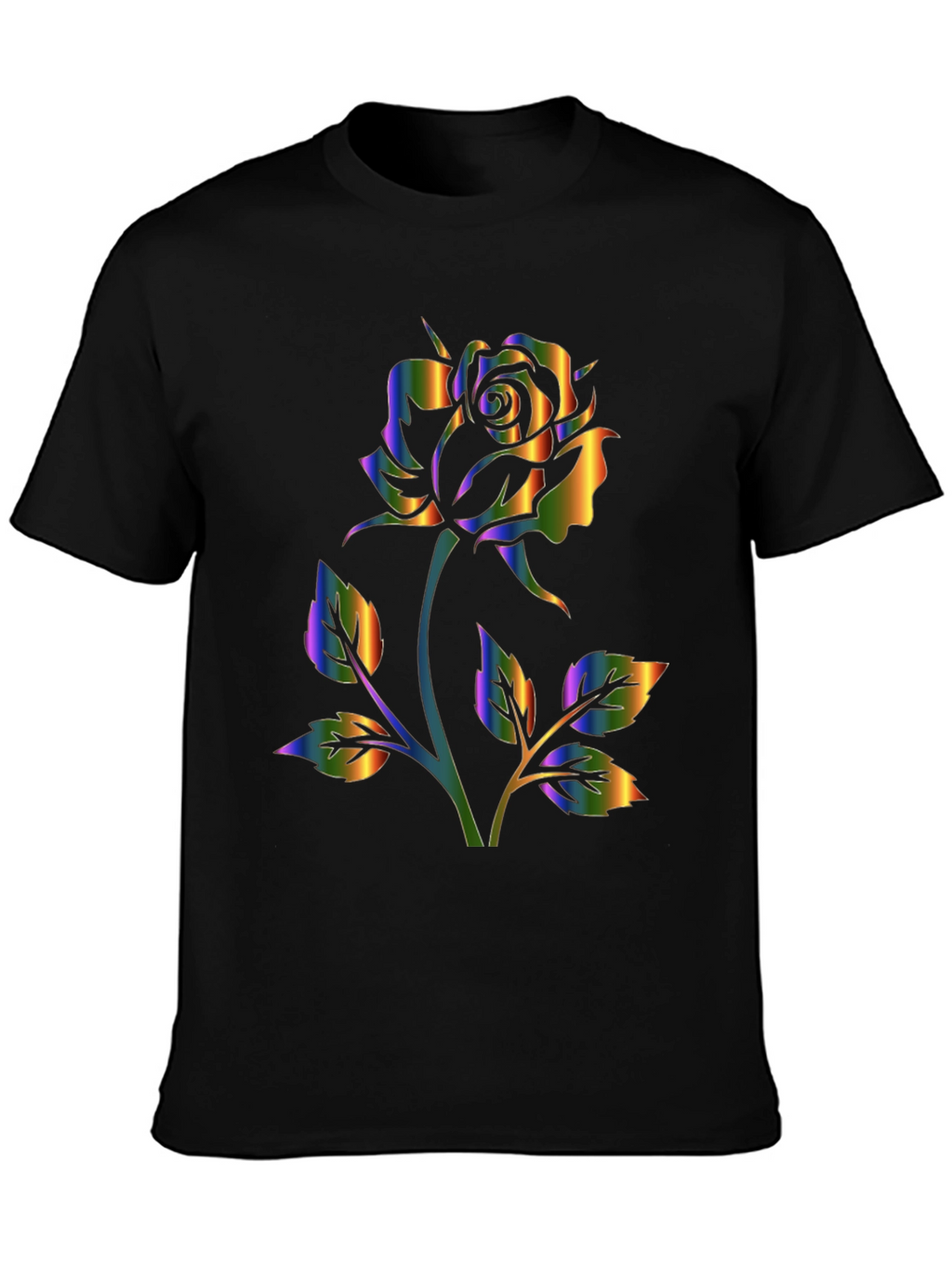 Rainbow Rose Graphic Black T-Shirt