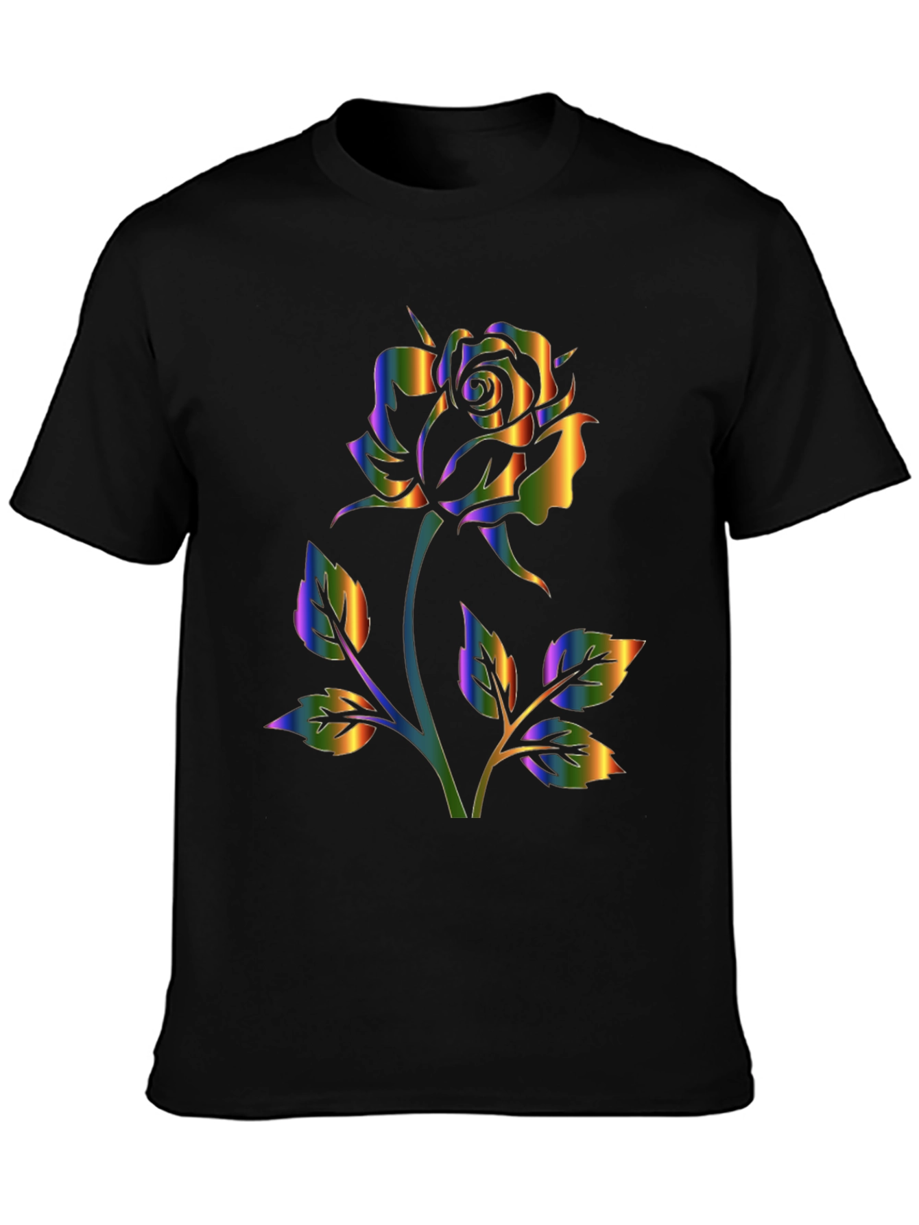Rainbow Rose Graphic Black T-Shirt
