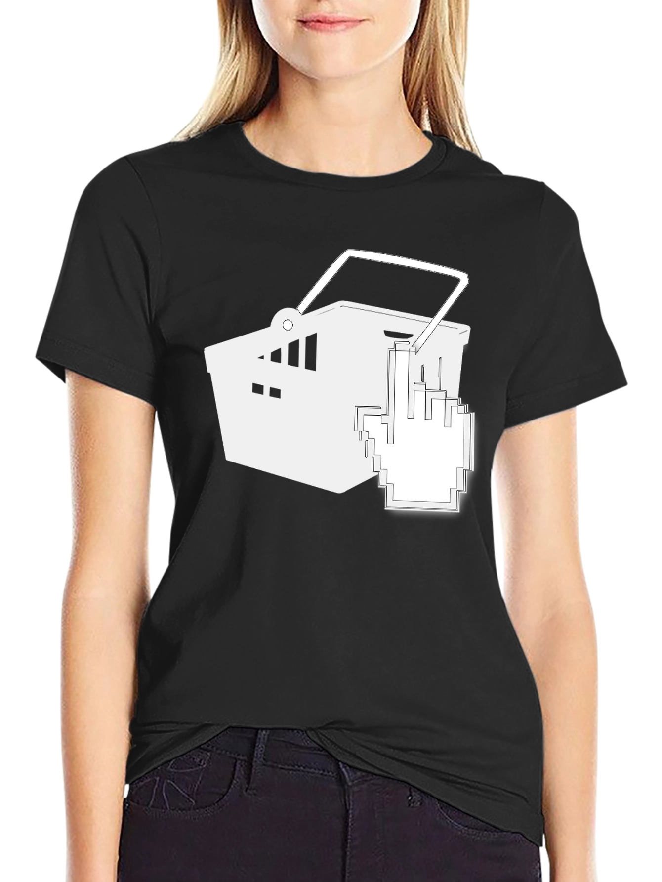 Black T-Shirt with Shopping Cart Graphic
