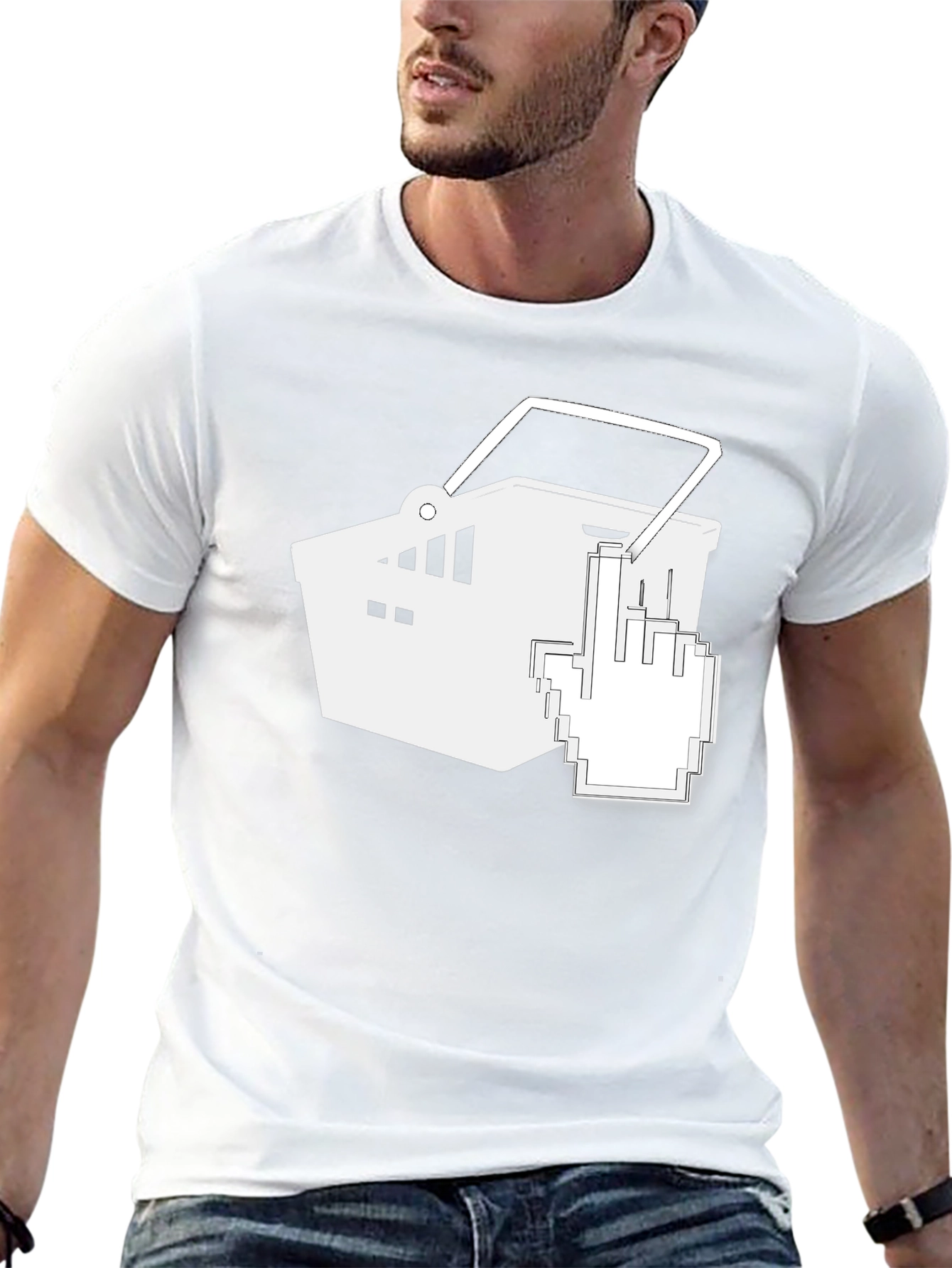 Black T-Shirt with Shopping Cart Graphic