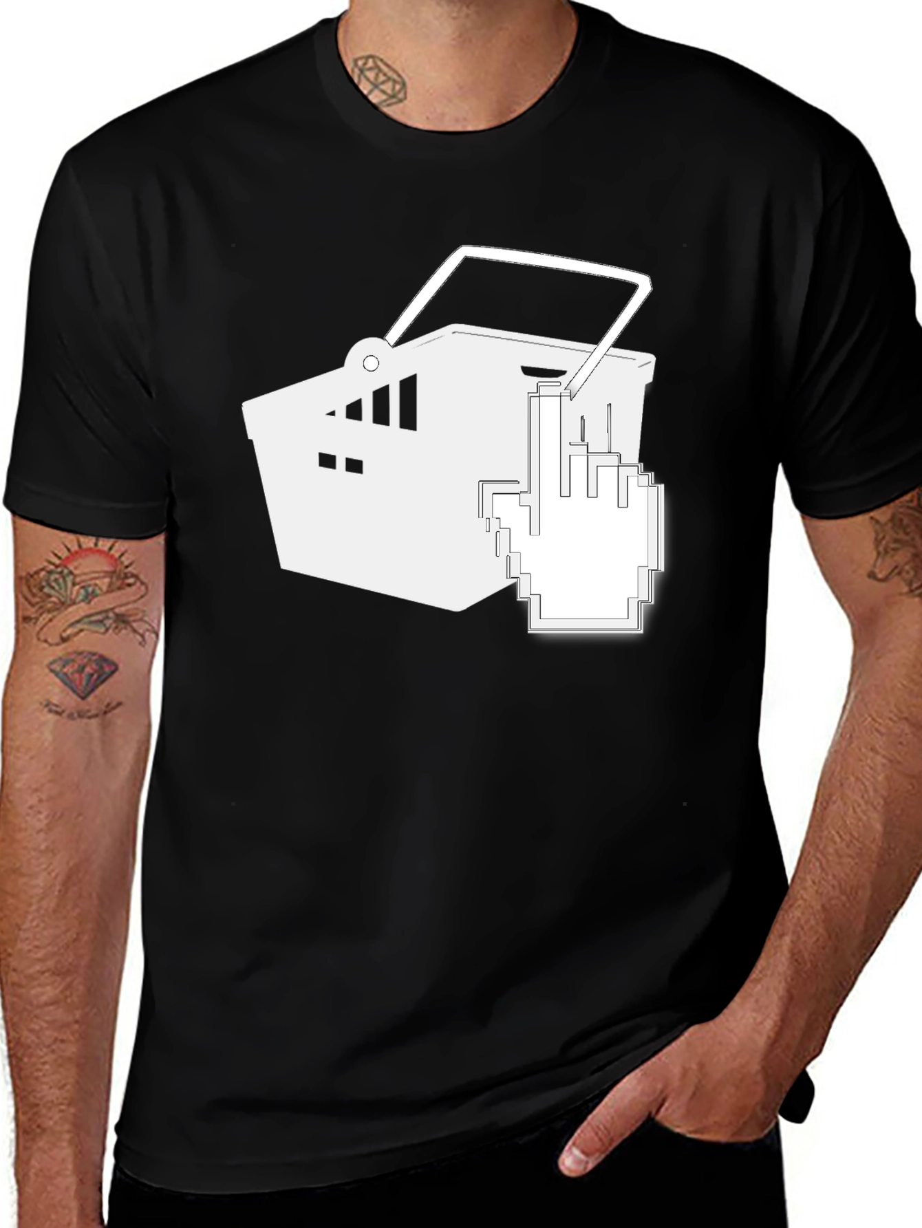 Black T-Shirt with Shopping Cart Graphic