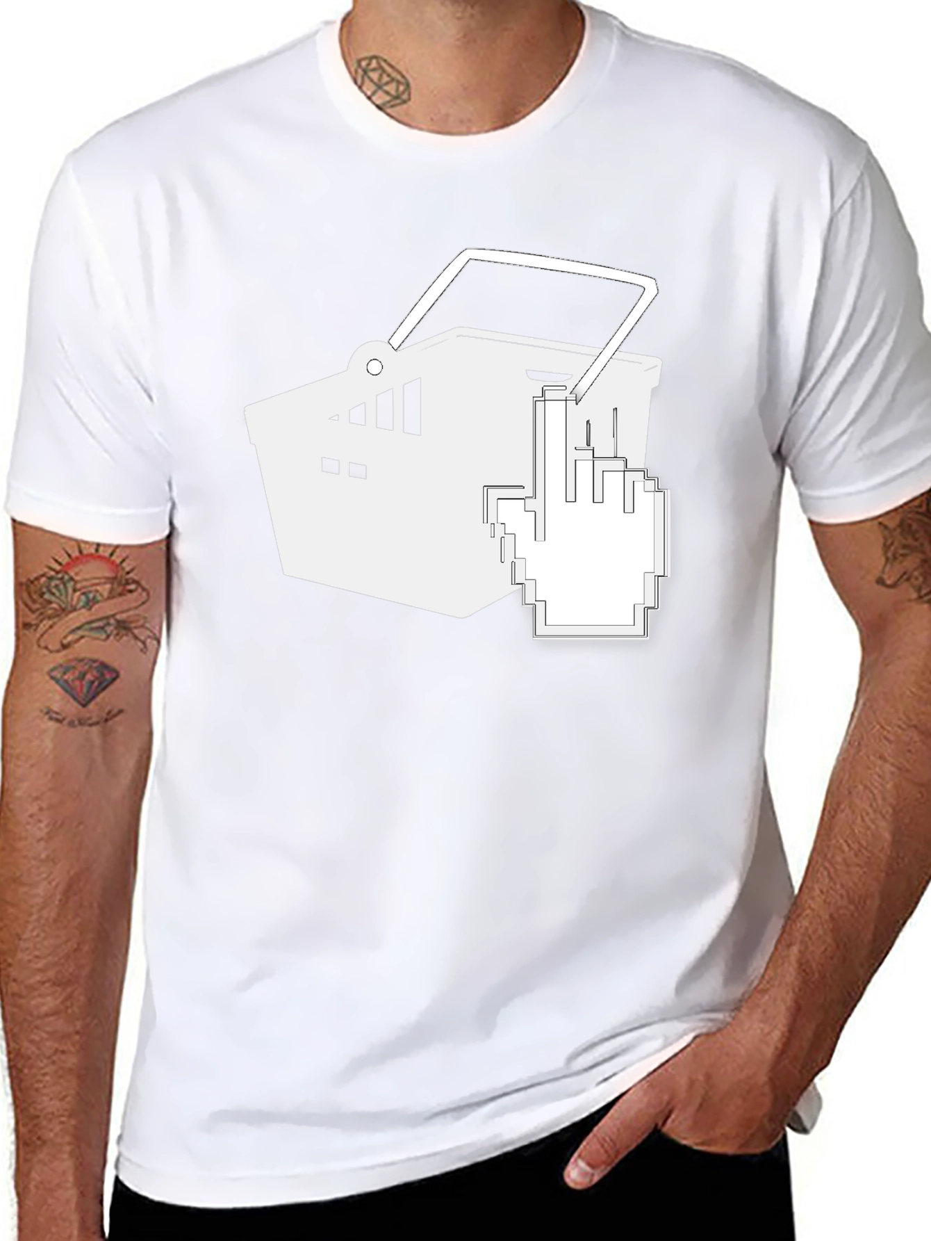 Black T-Shirt with Shopping Cart Graphic