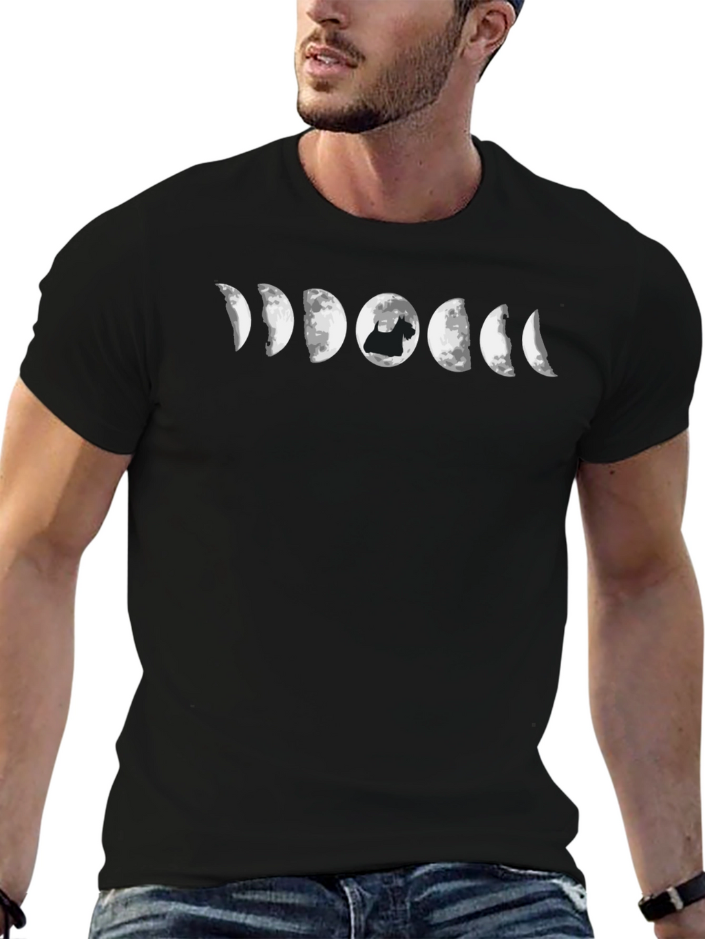 Lunar Scottie Dog Phases T-Shirt - Black