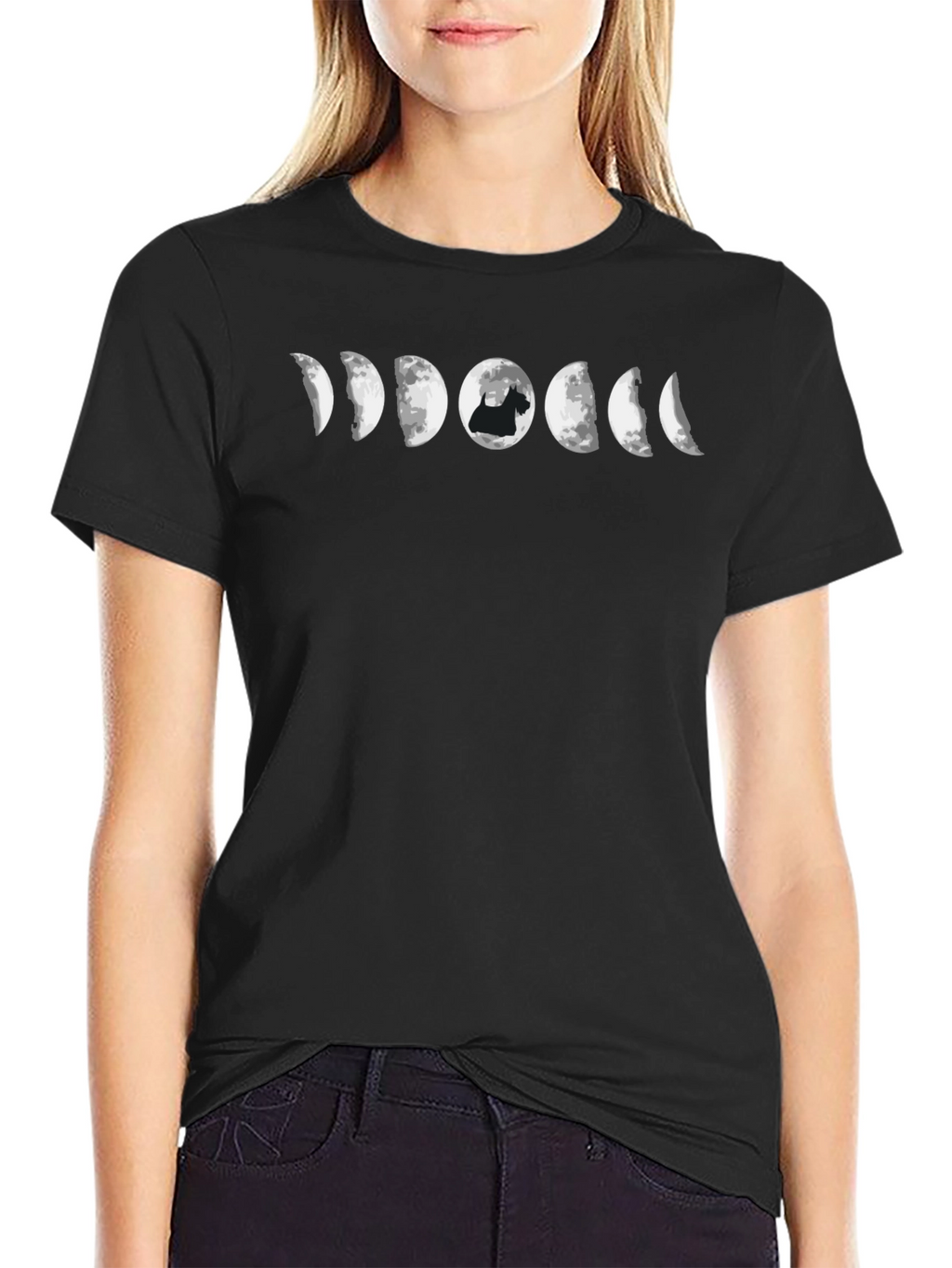 Lunar Scottie Dog Phases T-Shirt - Black