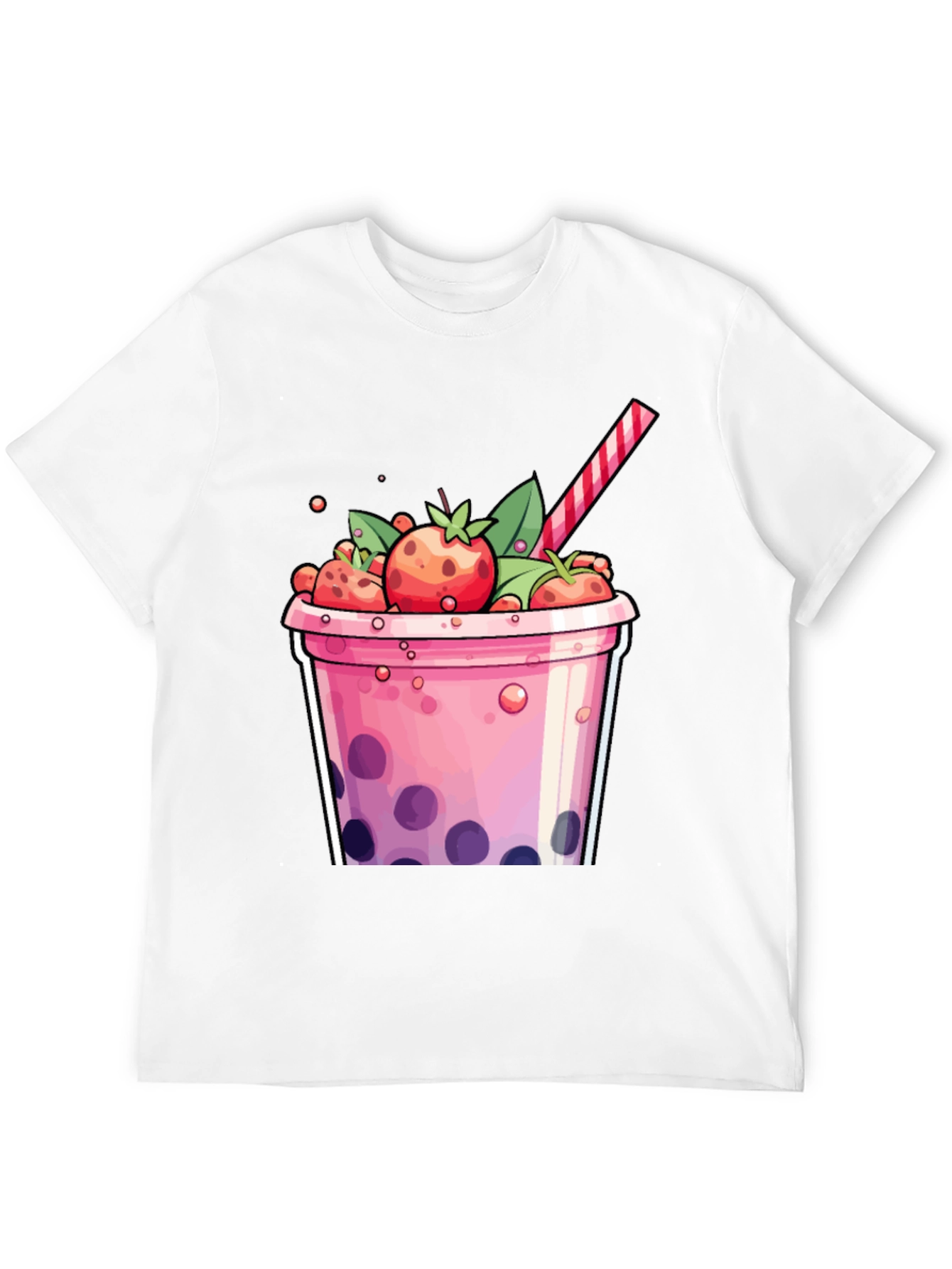 Strawberry Boba T-Shirt - Cute Cartoon Graphic Tee