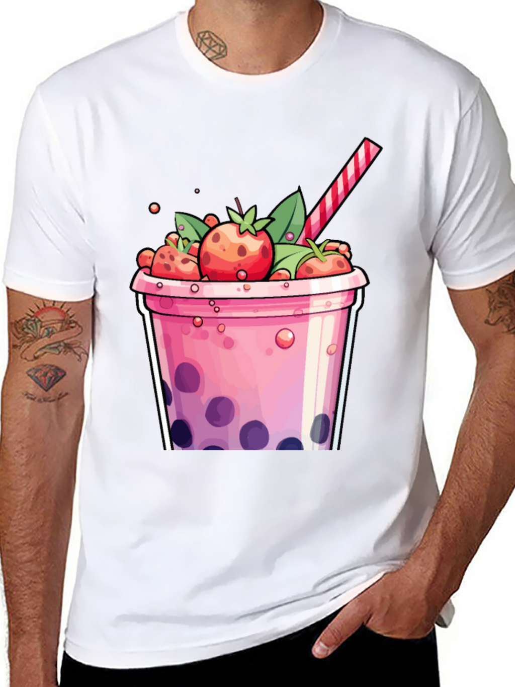 Strawberry Boba T-Shirt - Cute Cartoon Graphic Tee