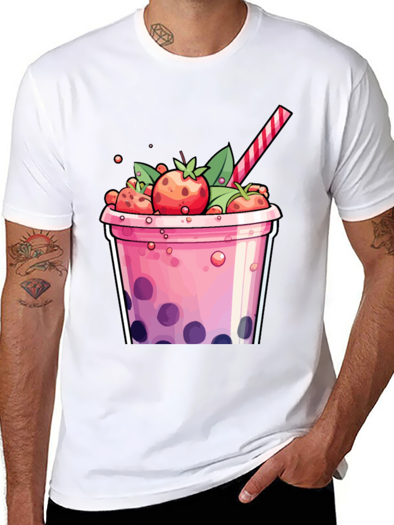 Strawberry Boba T-Shirt - Cute Cartoon Graphic Tee