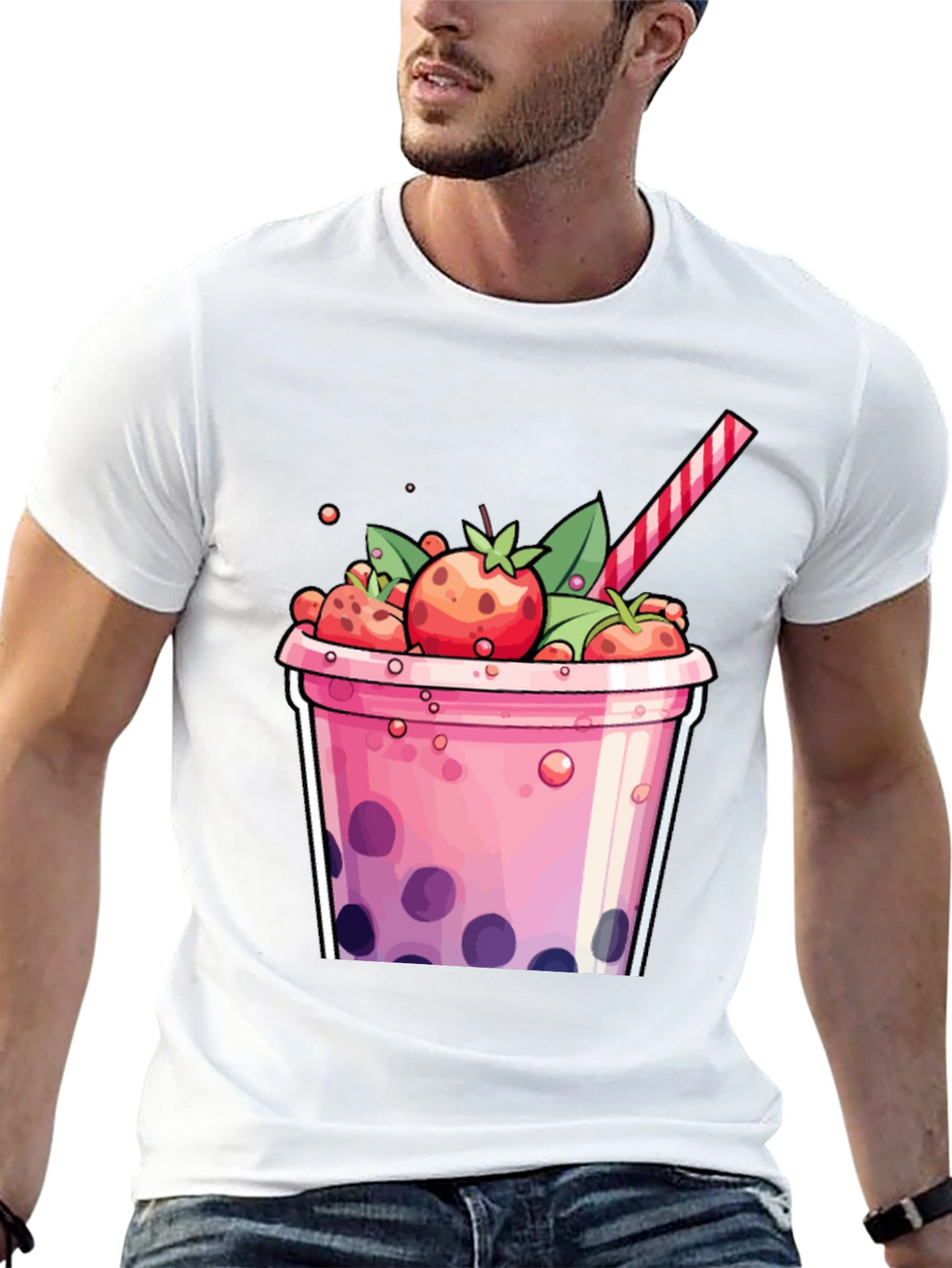 Strawberry Boba T-Shirt - Cute Cartoon Graphic Tee