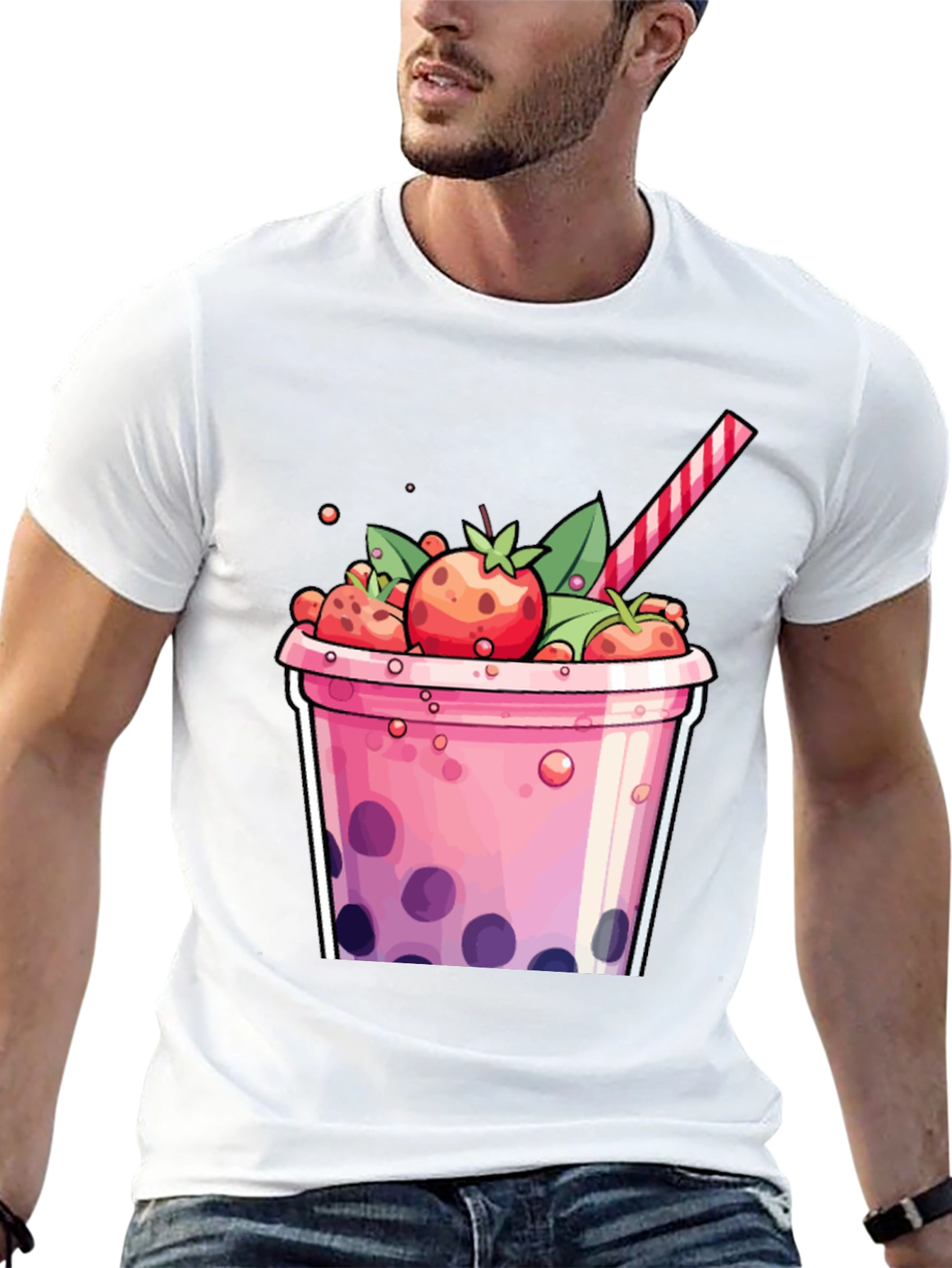 Strawberry Boba T-Shirt - Cute Cartoon Graphic Tee