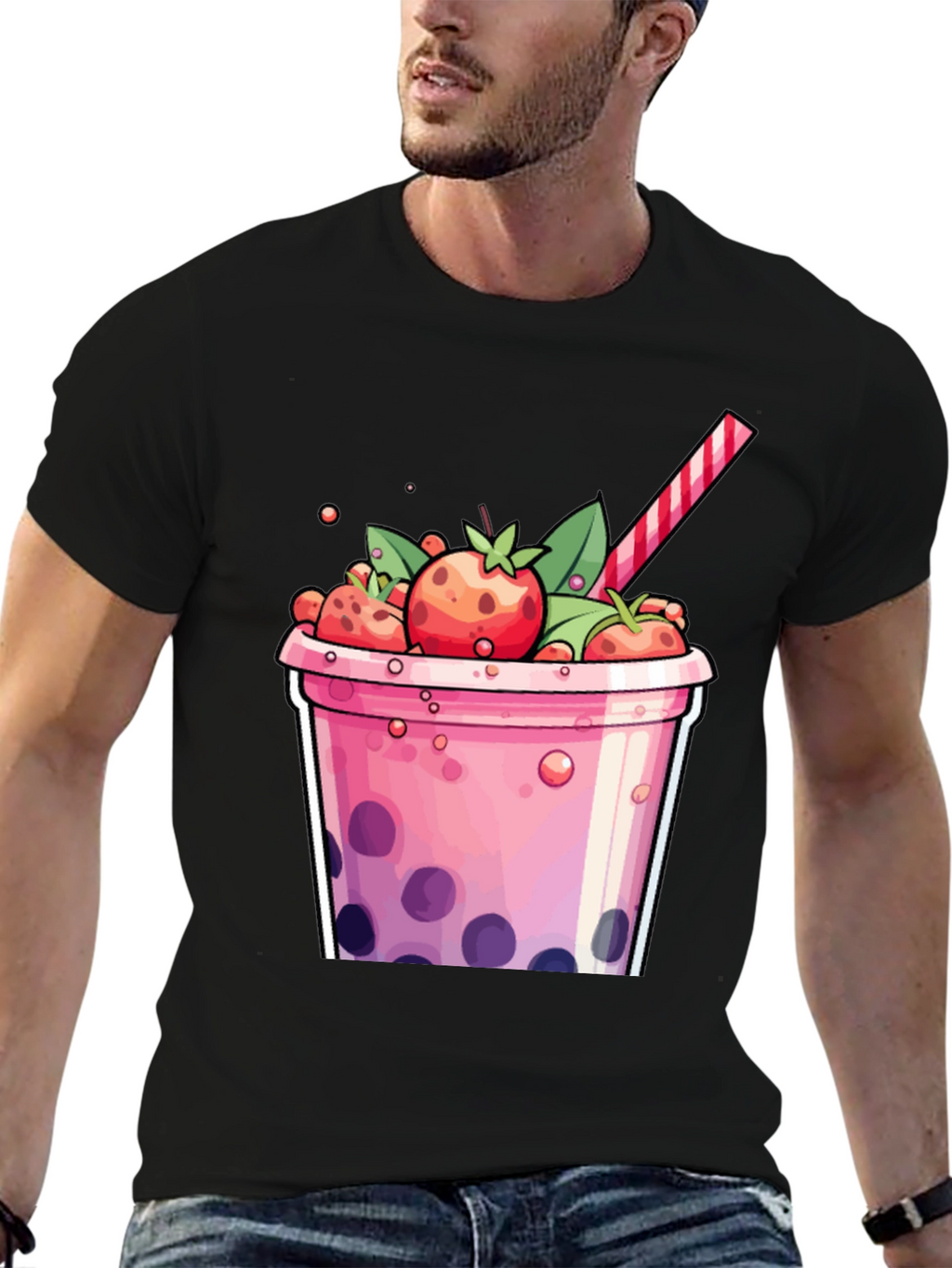 Strawberry Boba T-Shirt - Cute Cartoon Graphic Tee