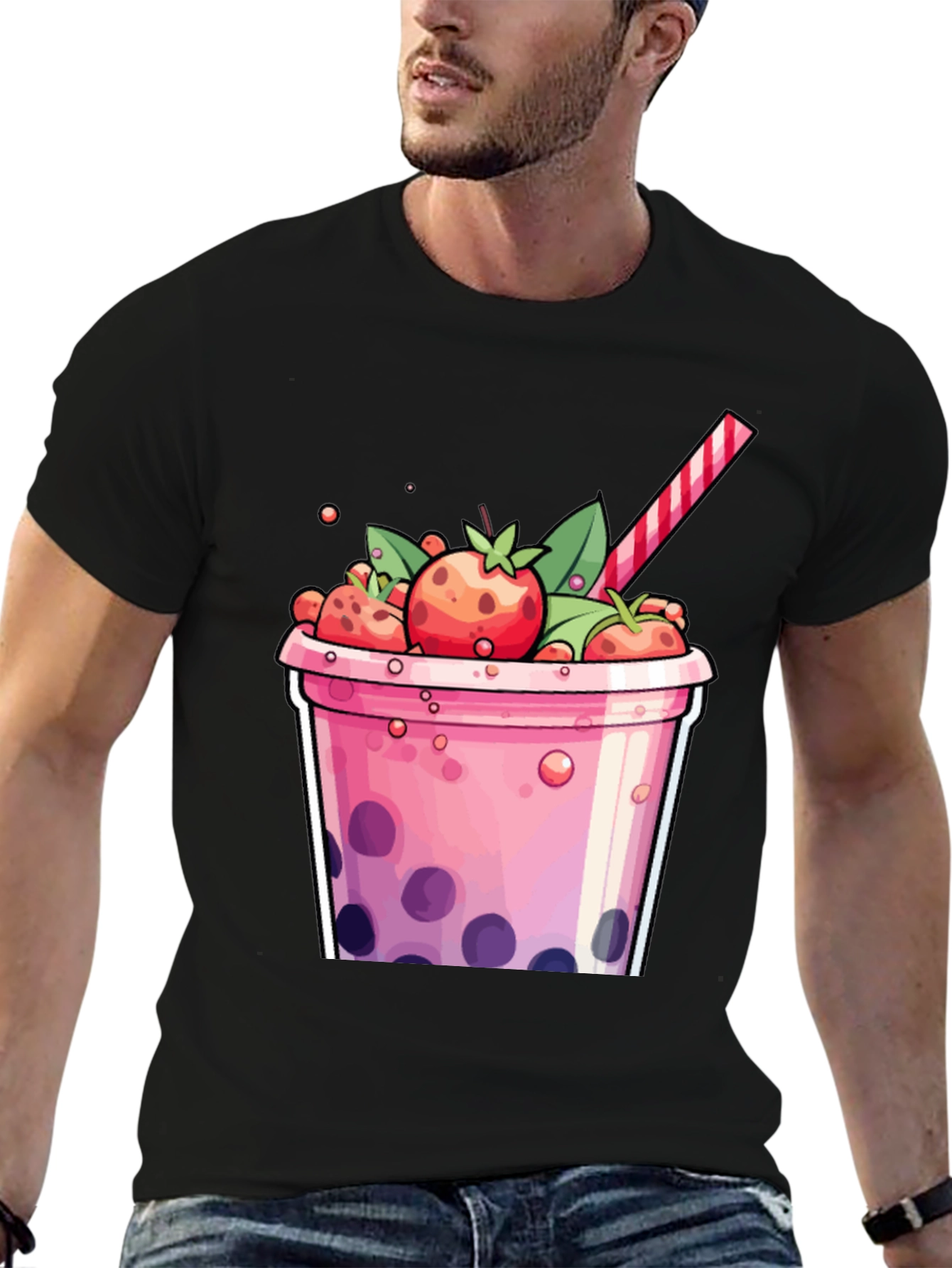 Strawberry Boba T-Shirt - Cute Cartoon Graphic Tee