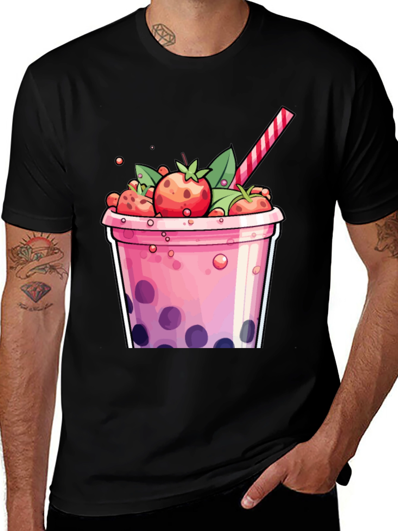 Strawberry Boba T-Shirt - Cute Cartoon Graphic Tee