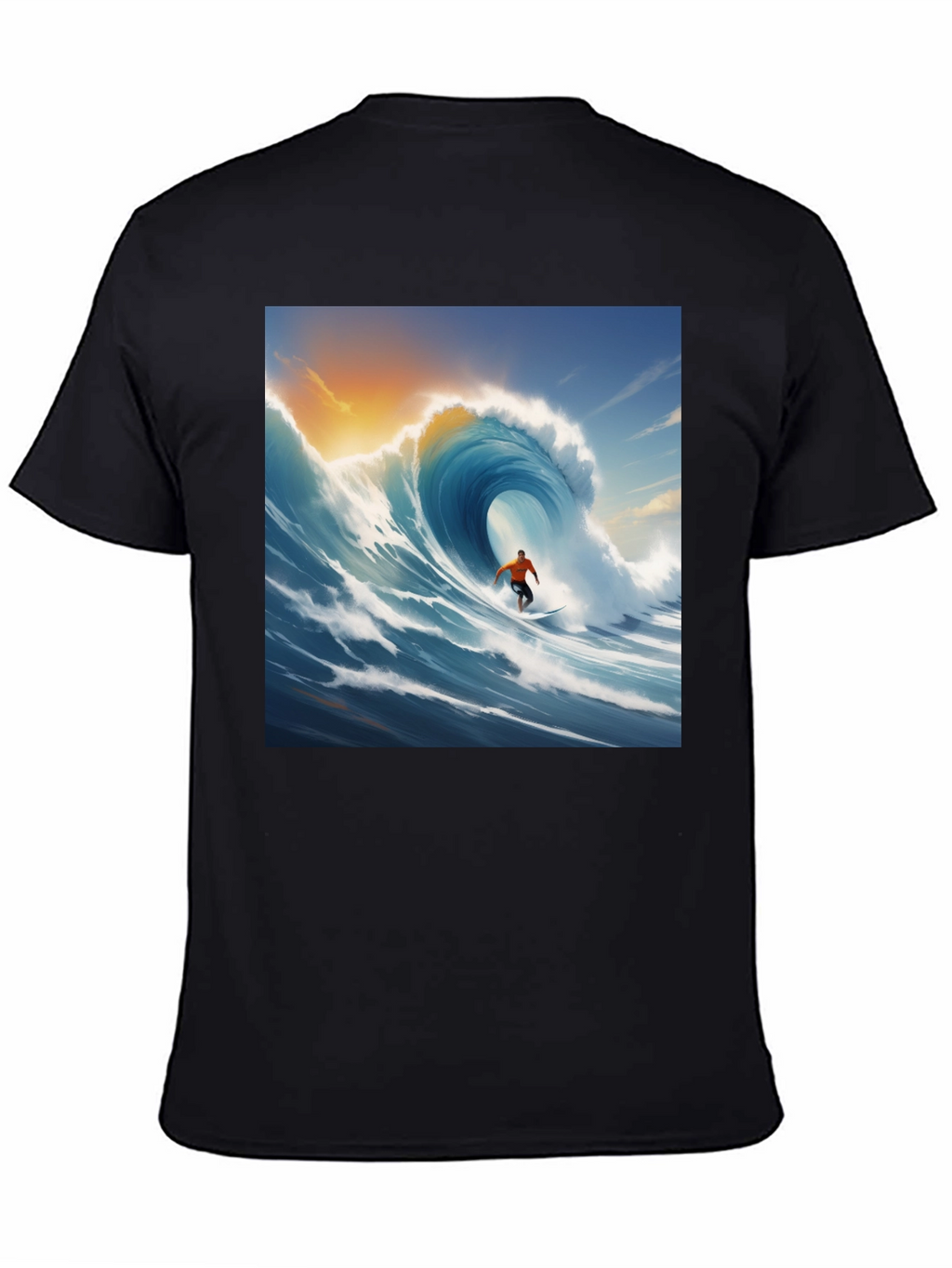 Surfing Wave Graphic Tee - Black Cotton T-Shirt