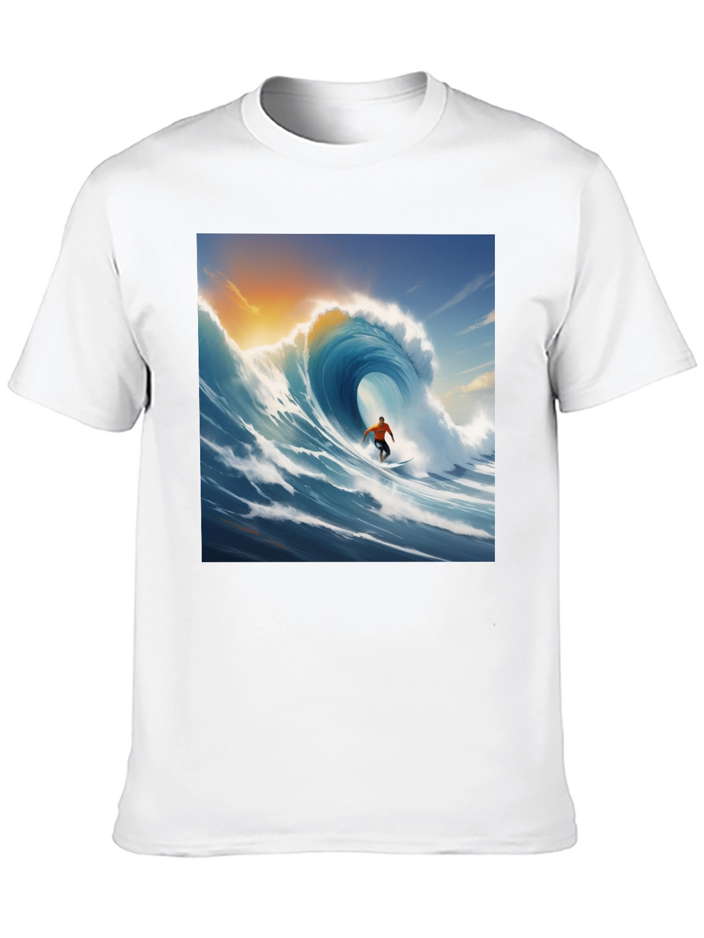 Surfing Wave Graphic Tee - Black Cotton T-Shirt