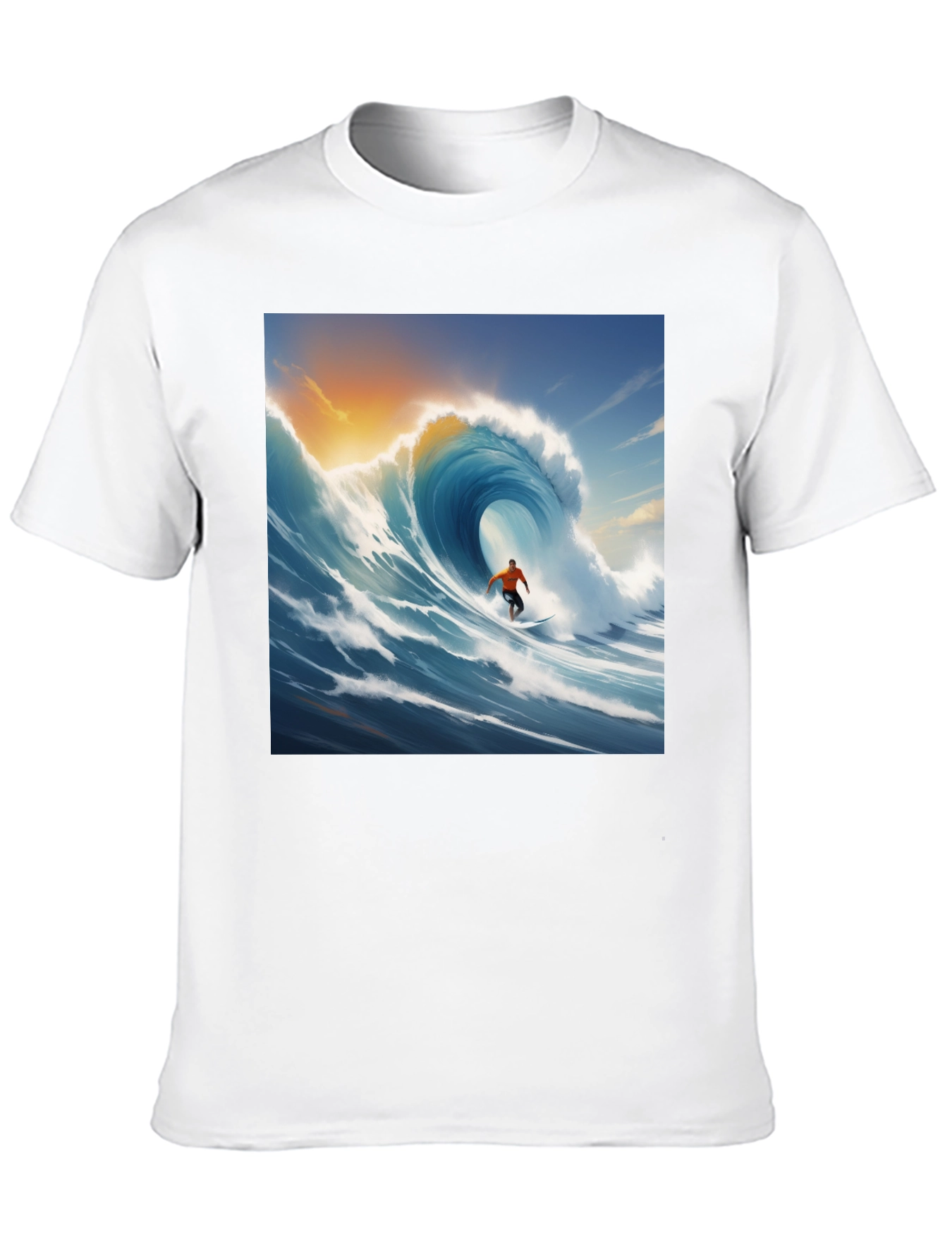 Surfing Wave Graphic Tee - Black Cotton T-Shirt