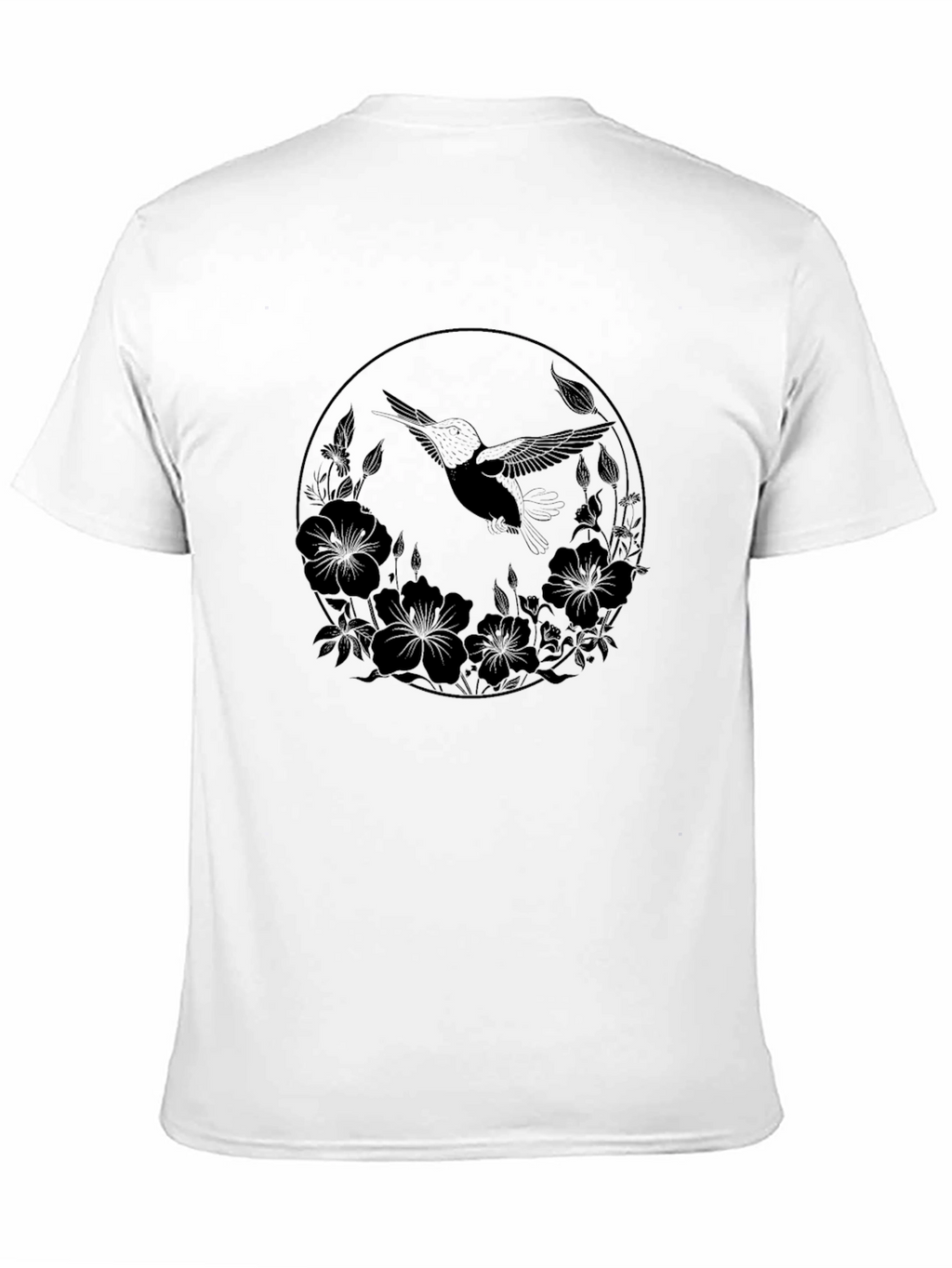 Hummingbird Floral Circle Black Graphic Tee