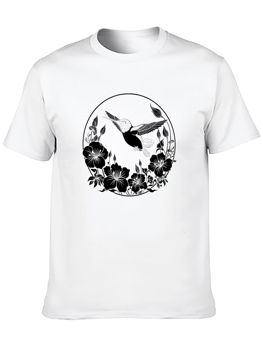 Hummingbird Floral Circle Black Graphic Tee