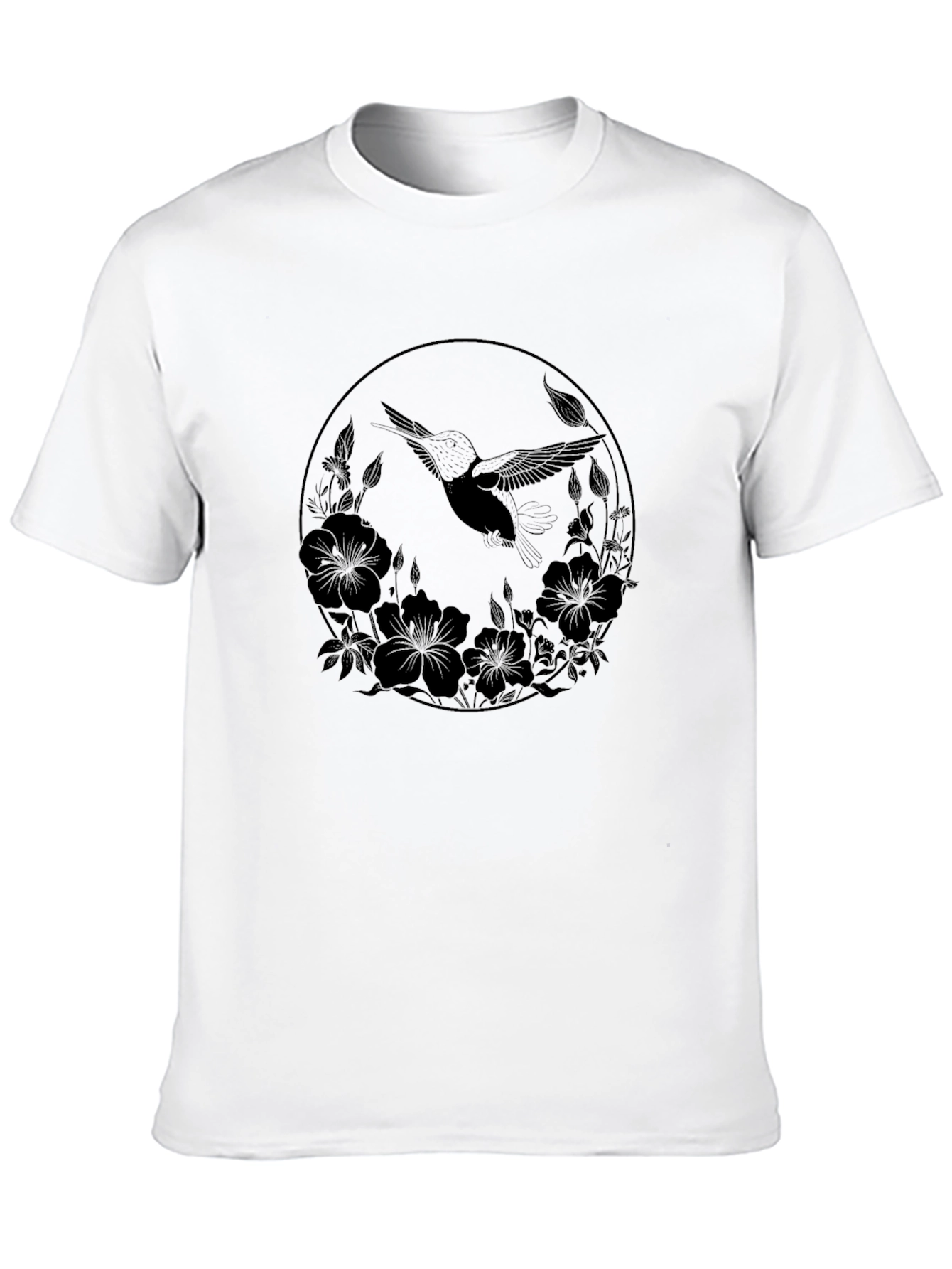Hummingbird Floral Circle Black Graphic Tee