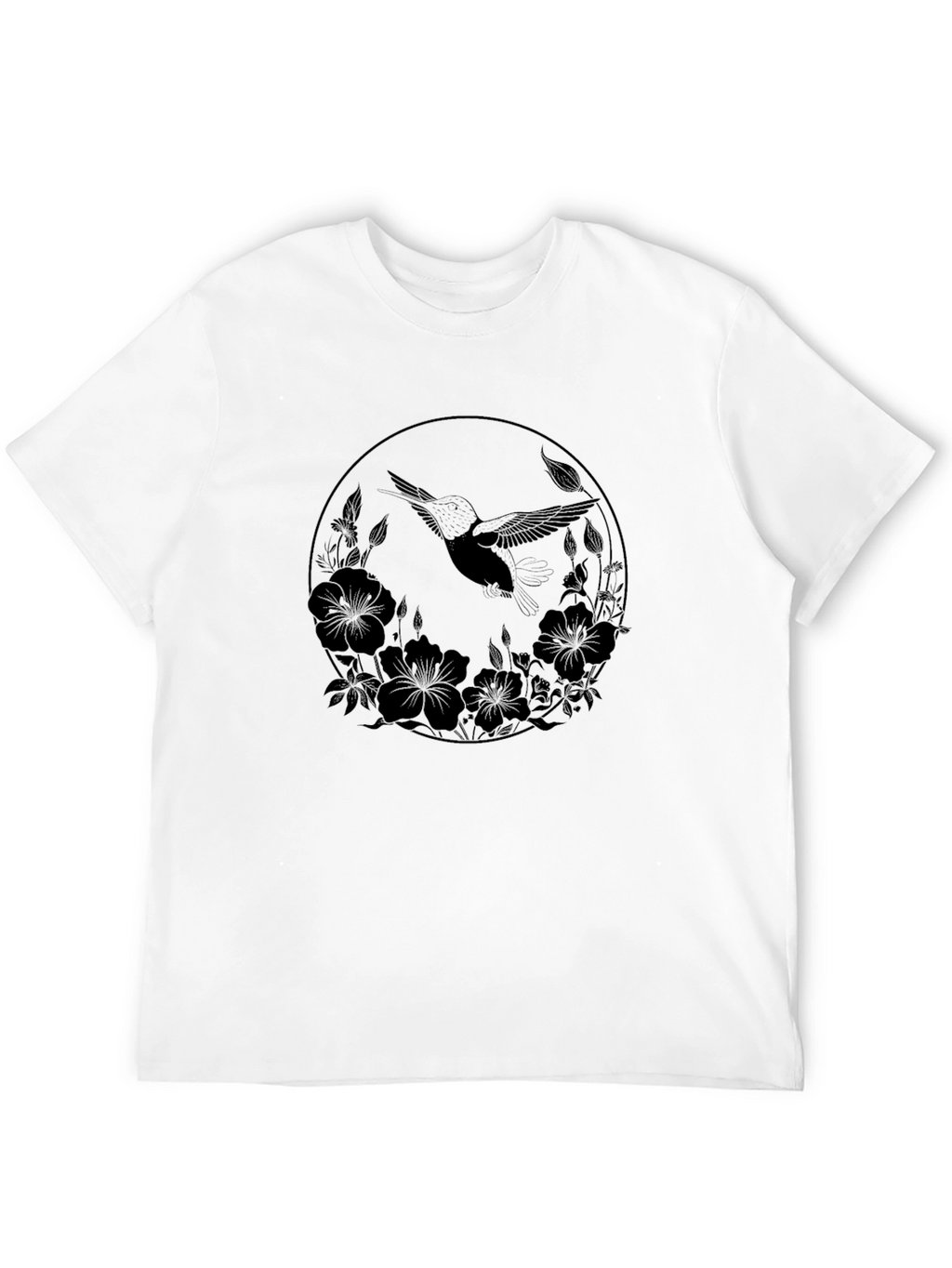 Hummingbird Floral Circle Black Graphic Tee