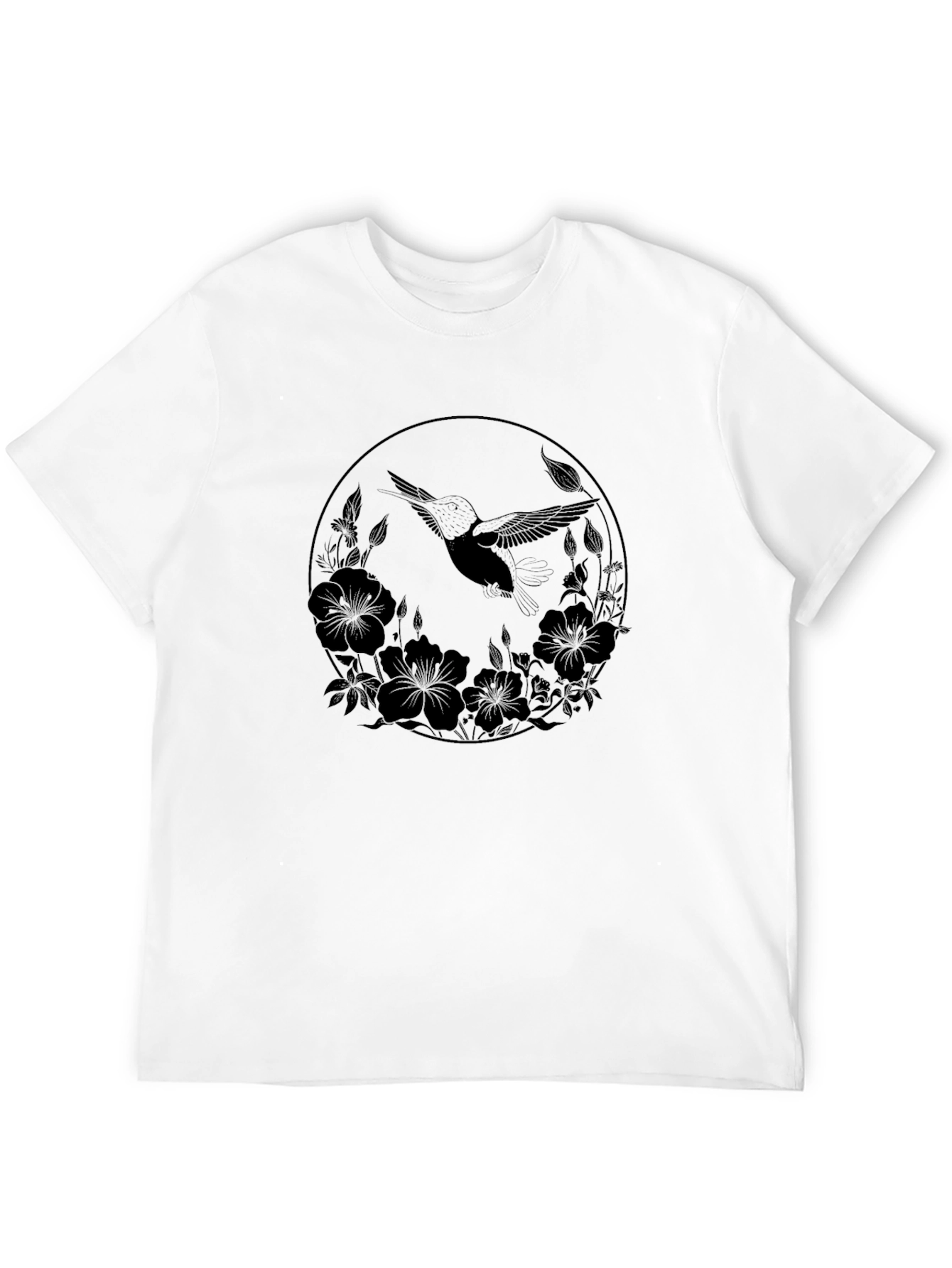 Hummingbird Floral Circle Black Graphic Tee